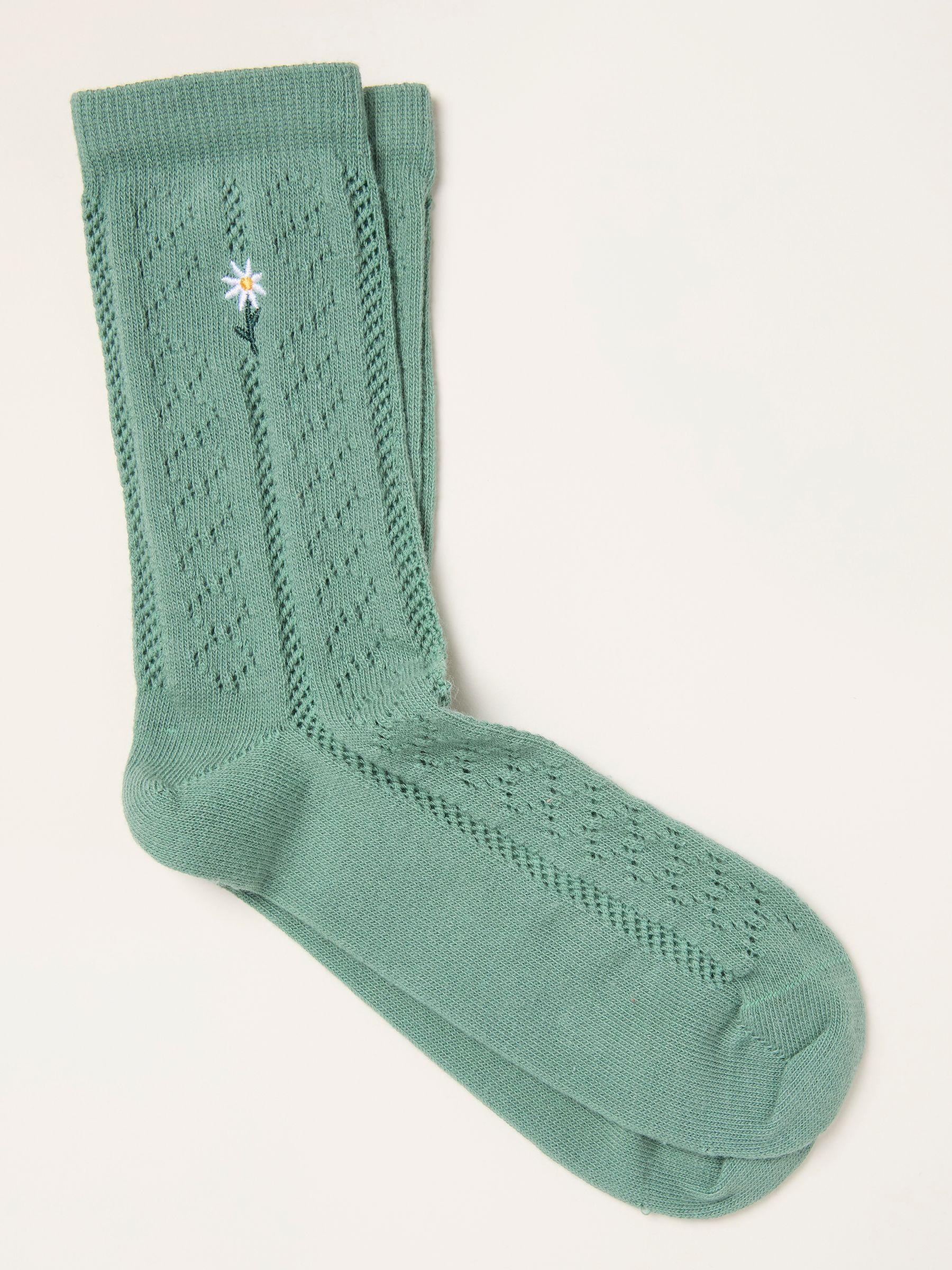 Green Floral Pointelle Socks by FAT FACE