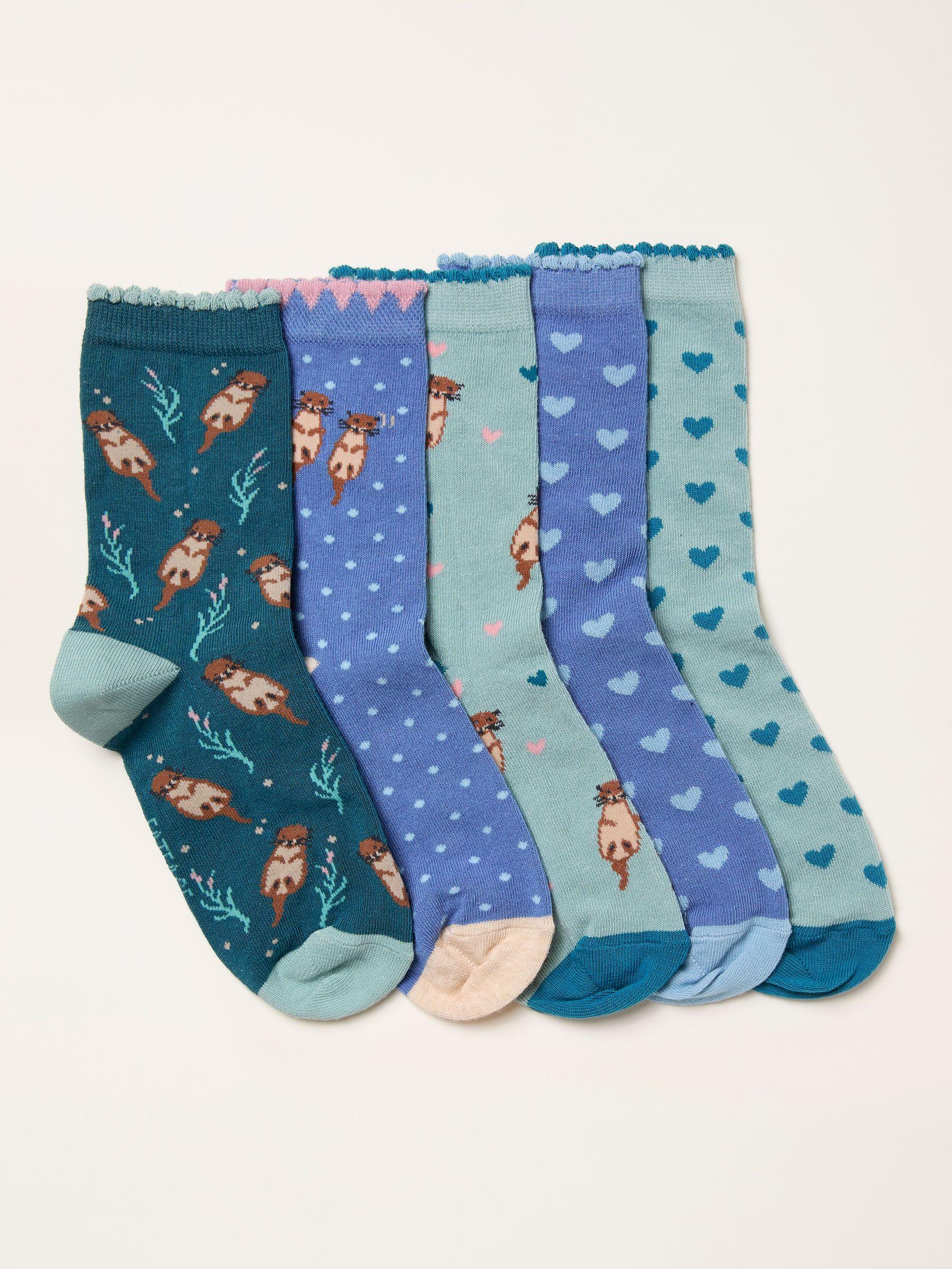 Green Otters 5 Pairs of Otter Socks by FAT FACE