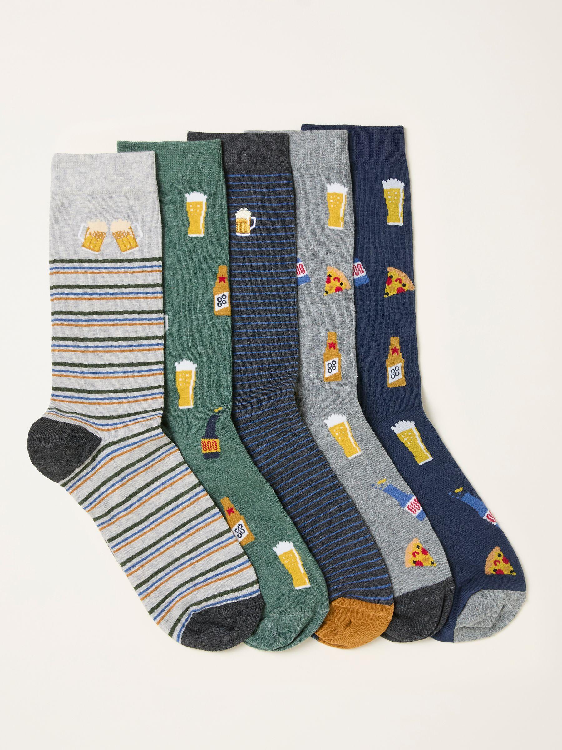 Grey 5 Pairs of Beer Socks by FAT FACE