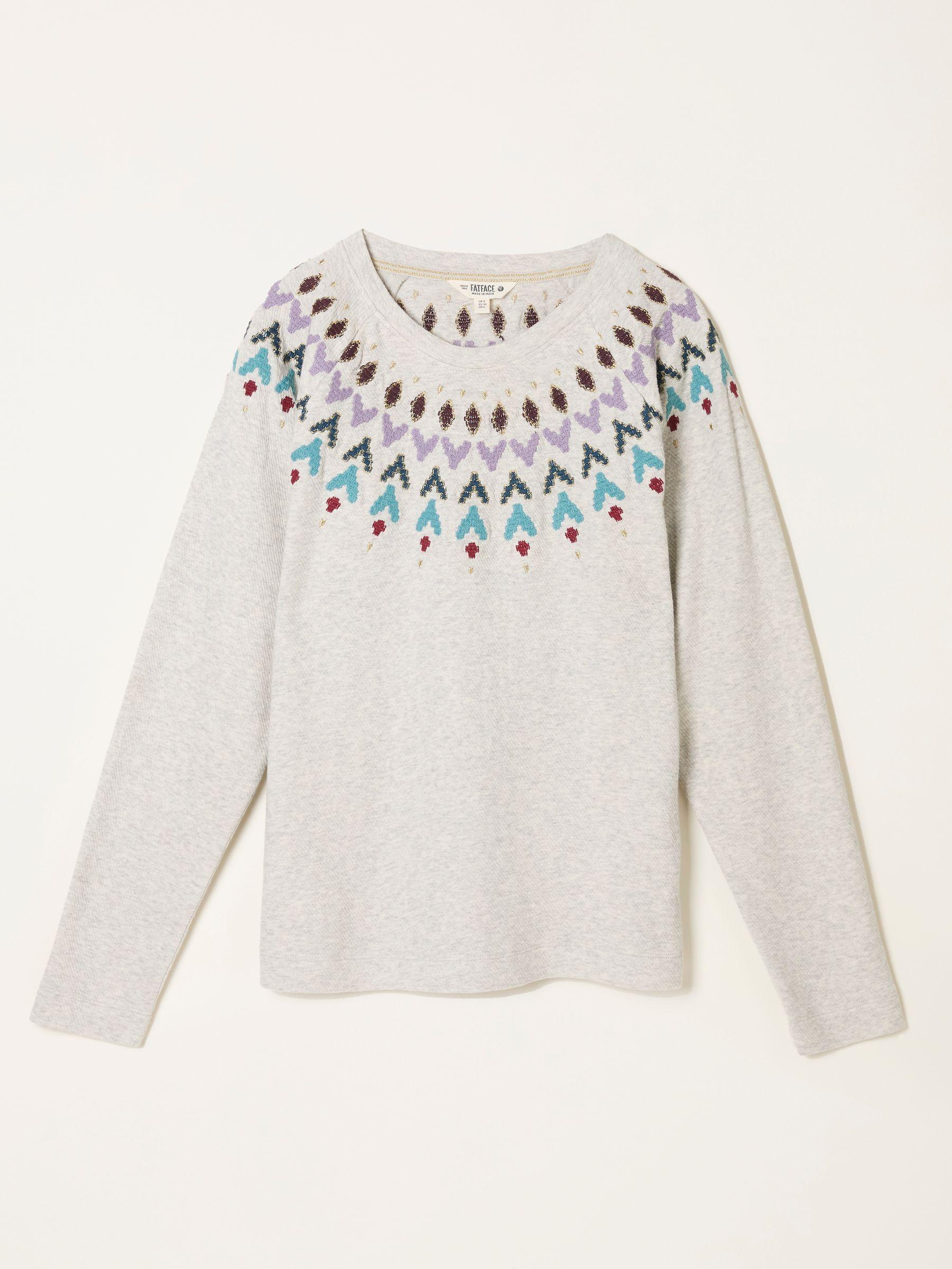 Grey Embroidered Fairisle Crew Sweatshirt by FAT FACE