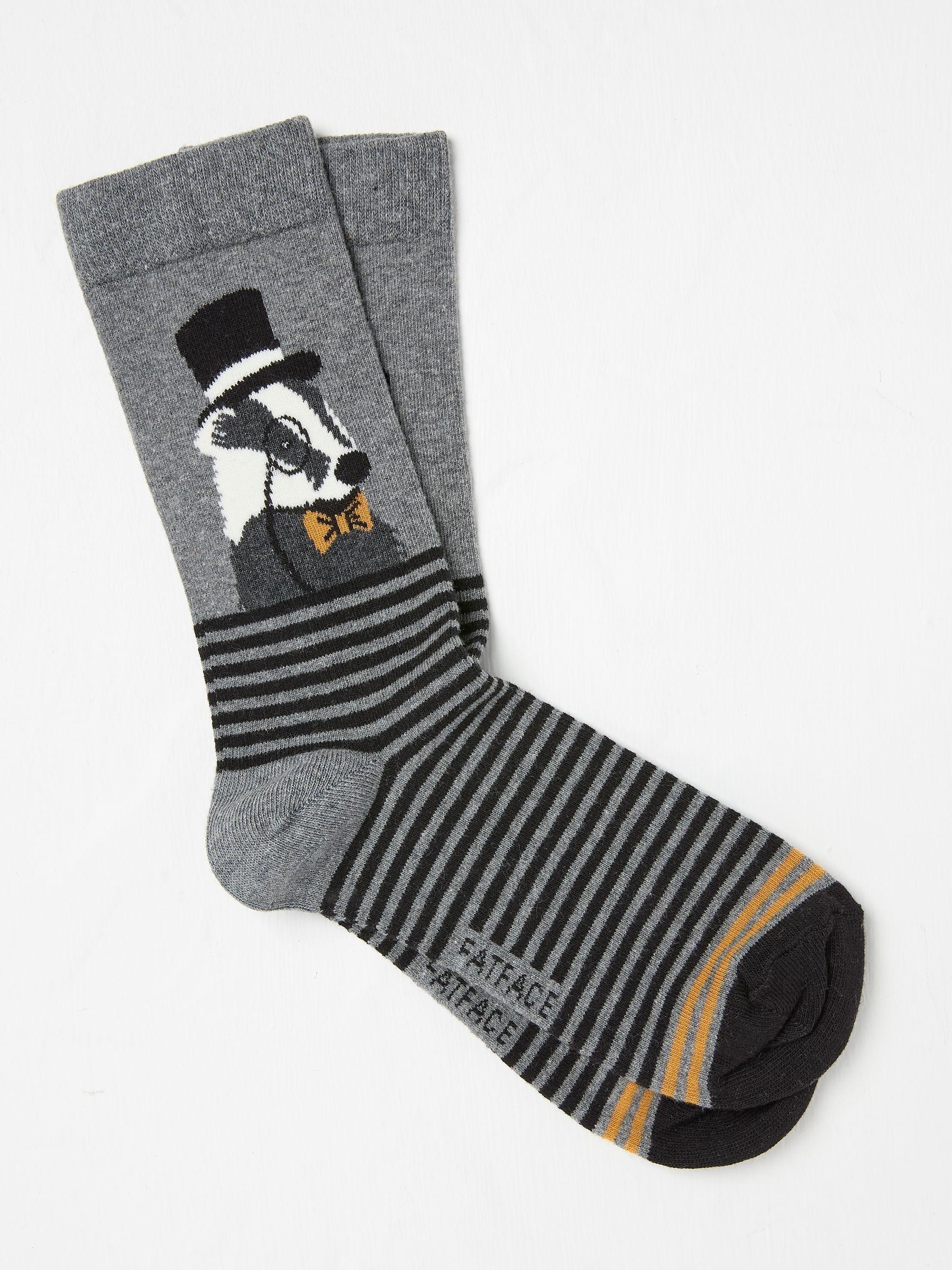 Grey Mens Sir Badger Socks 1 Pack by FAT FACE