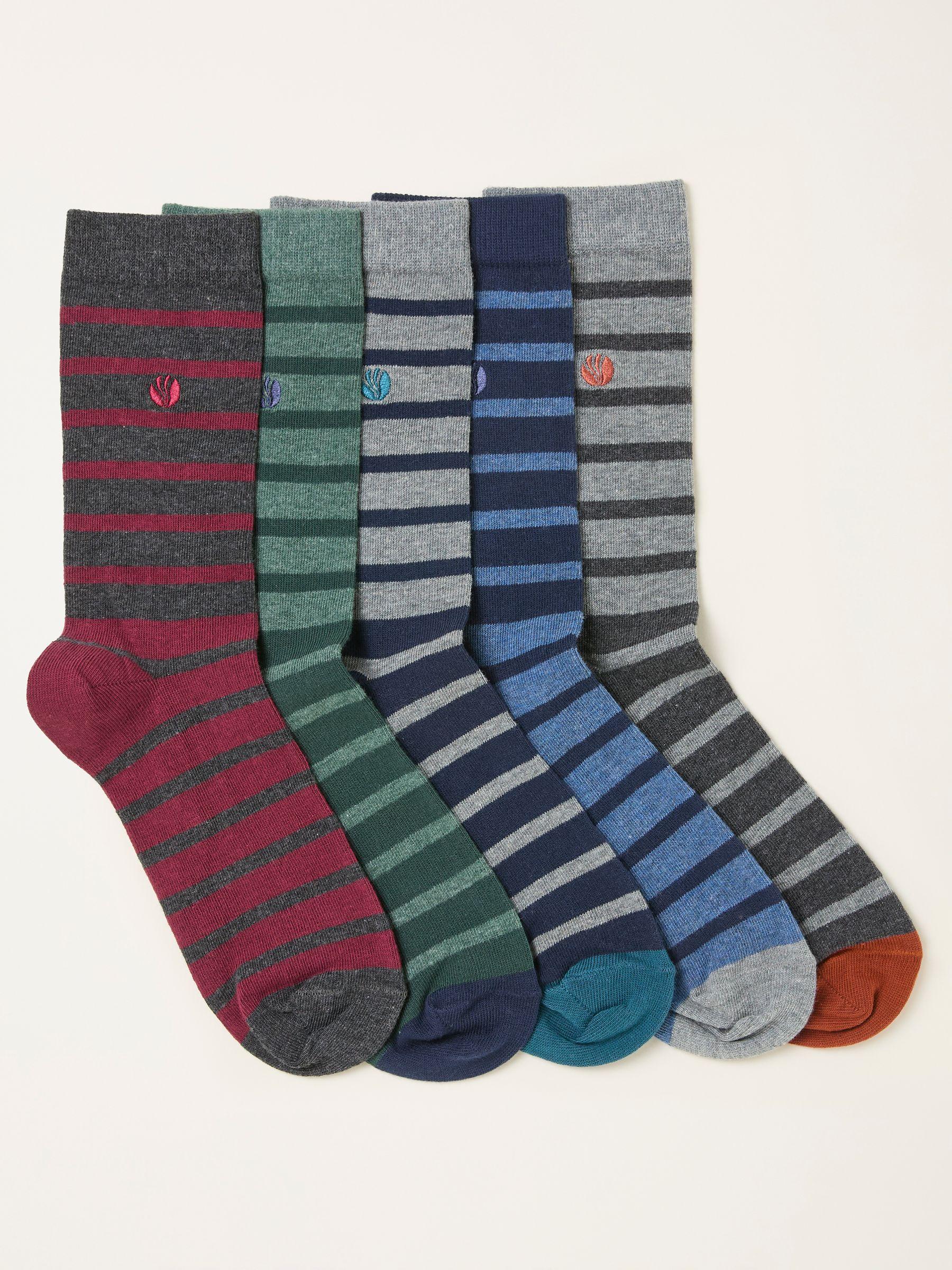 Grey Stripe 5 Pairs of Stripe Socks by FAT FACE