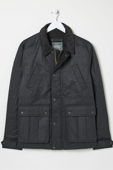 Hawker Washed Black Waxed Jacket by FAT FACE