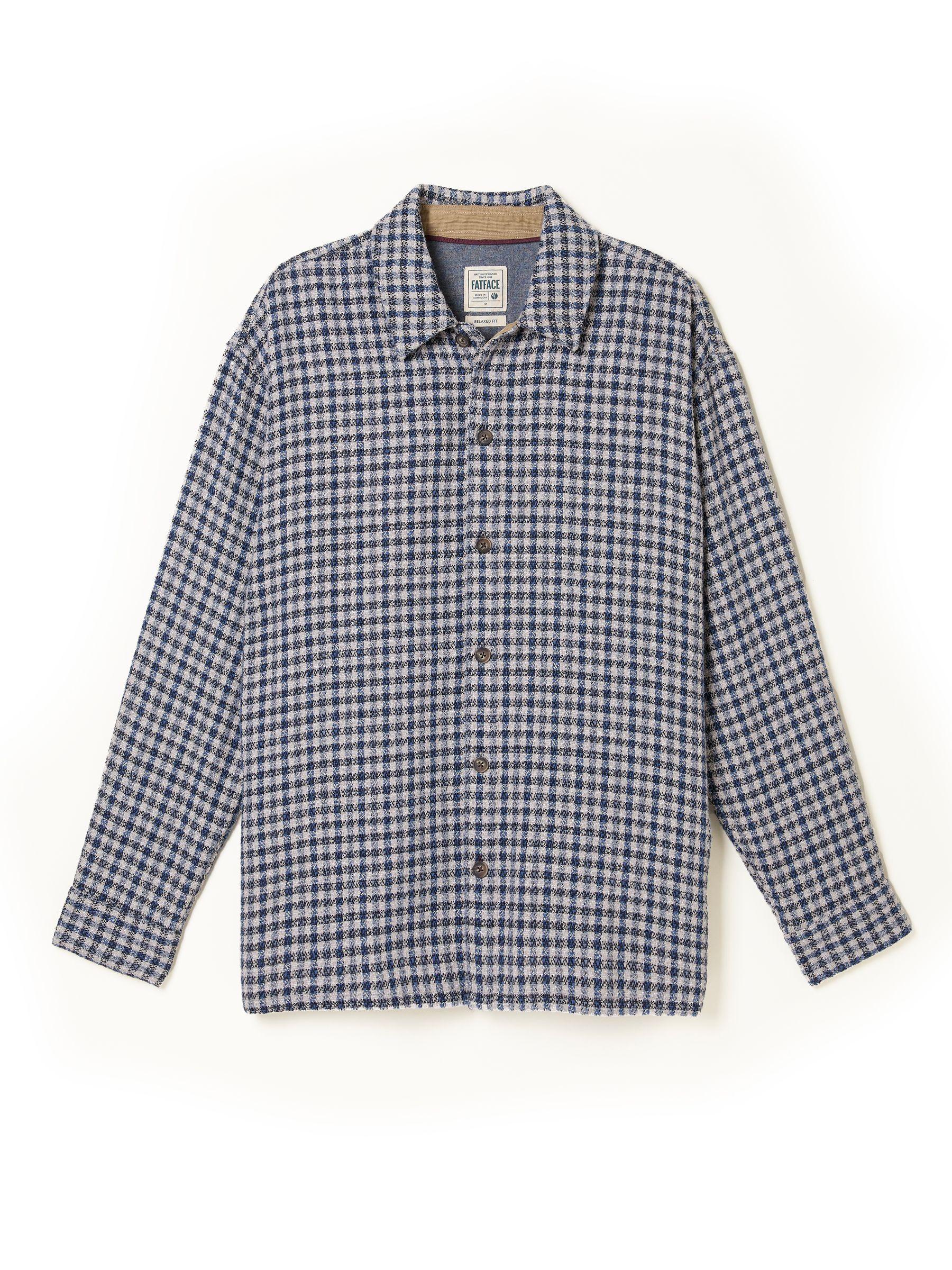 Heath Navy Long Sleeve Relaxed Fit Textured Gingham Shirt by FAT FACE