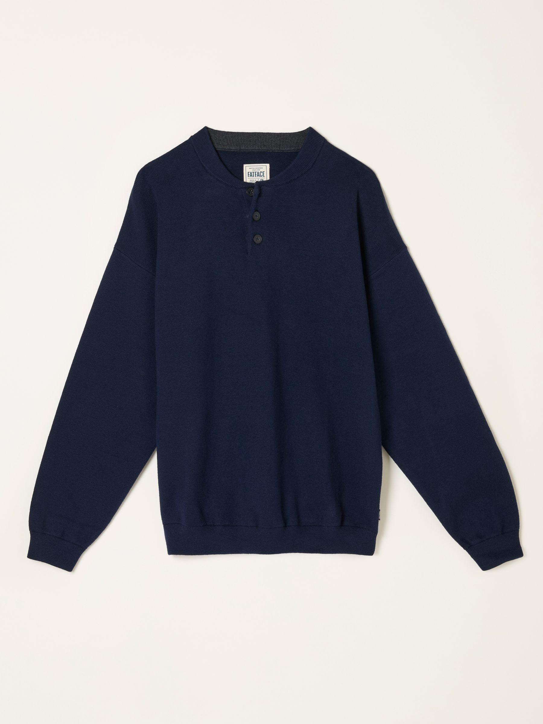 Helston Navy Knitted Crew Neck Henley by FAT FACE