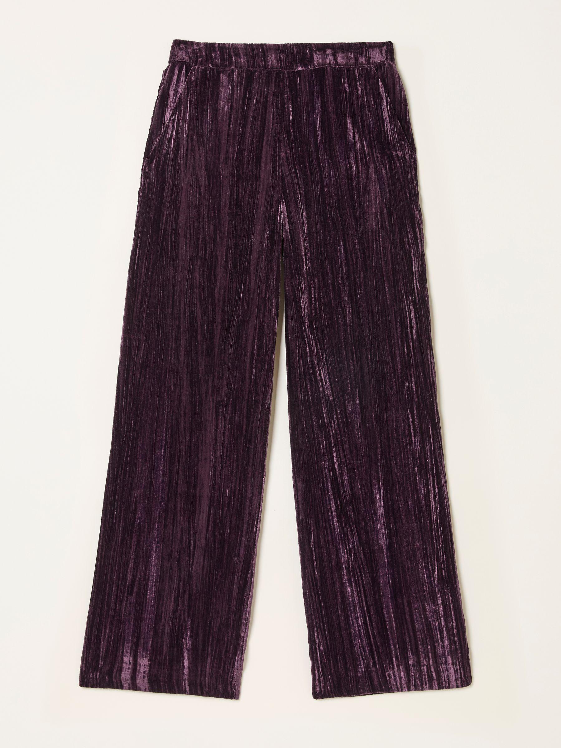 Hetty Burgundy Red Wide Leg Crinkle Velvet Trousers by FAT FACE