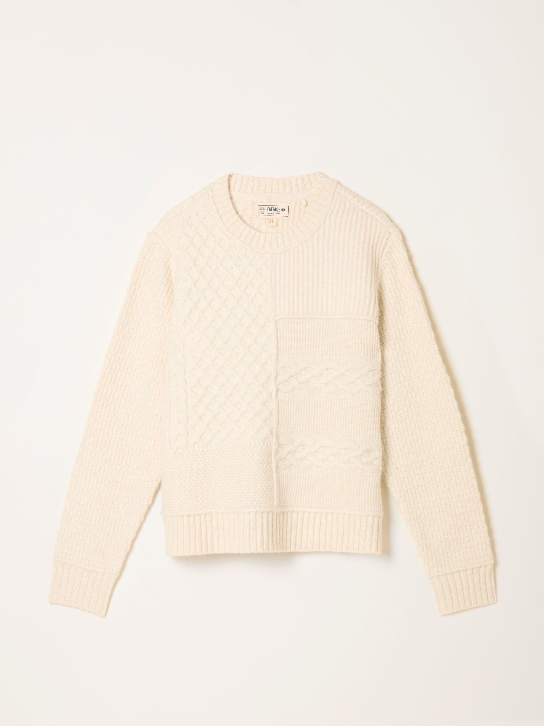 Ivory Spliced Cable Knitted Crew Neck Jumper by FAT FACE