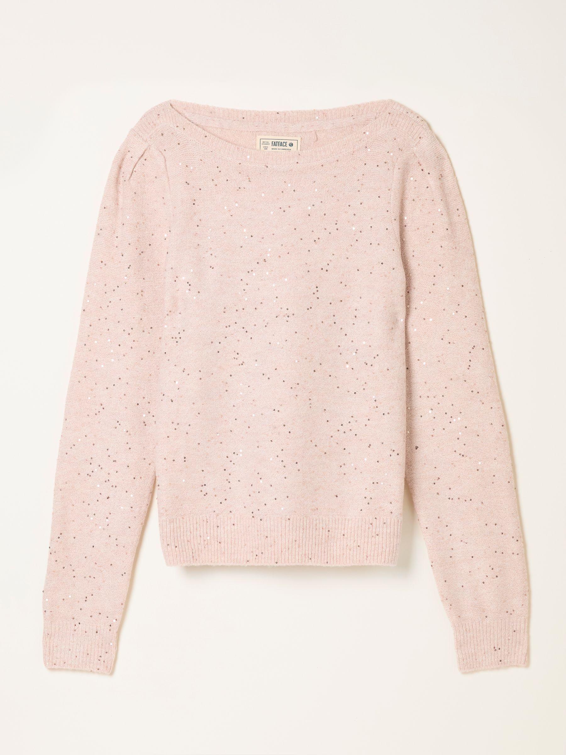 Jasmine Pale Pink Sparkle Knitted Boat Neck Jumper by FAT FACE