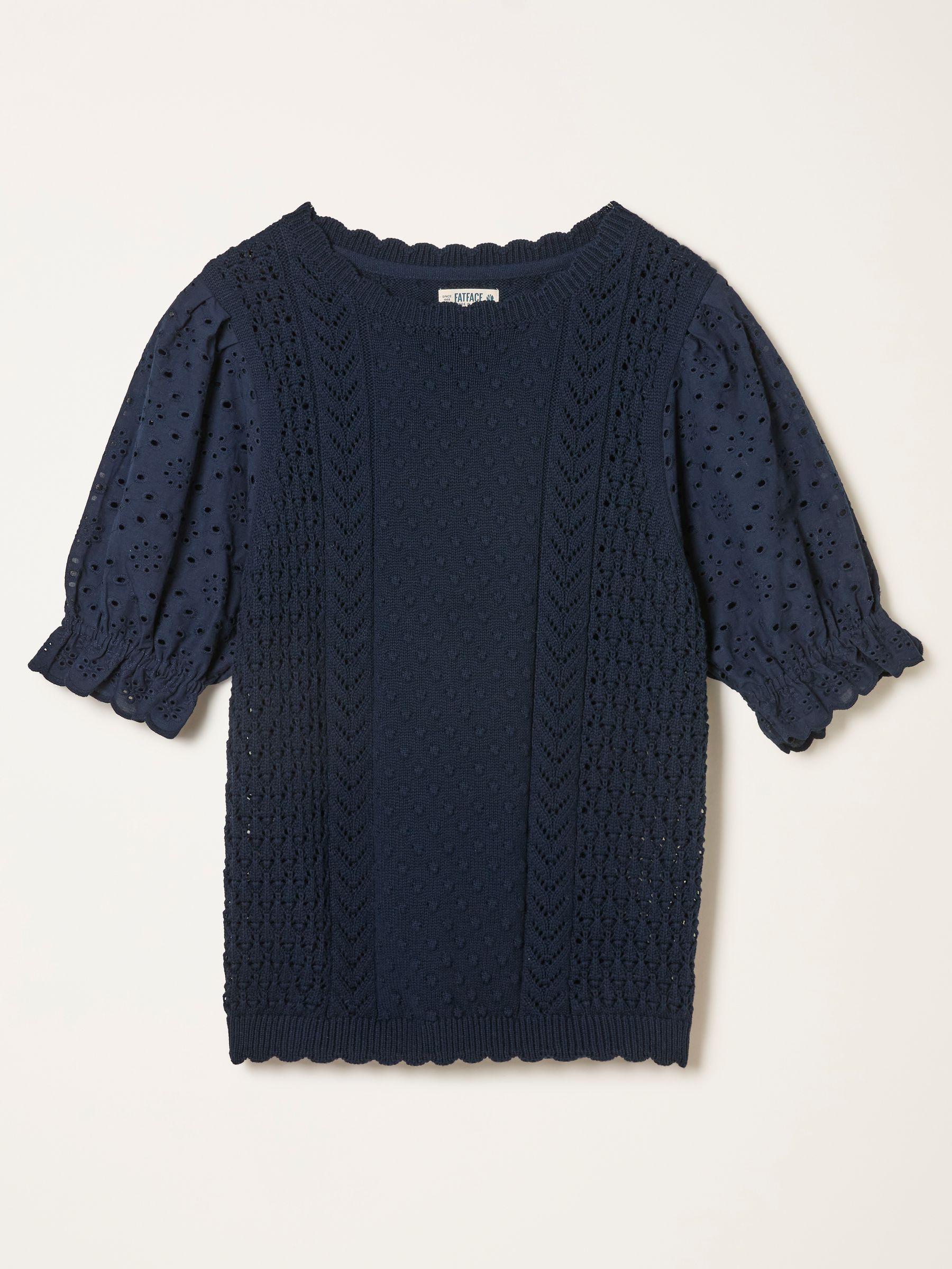 Joanie Navy Knitted and Woven Top by FAT FACE