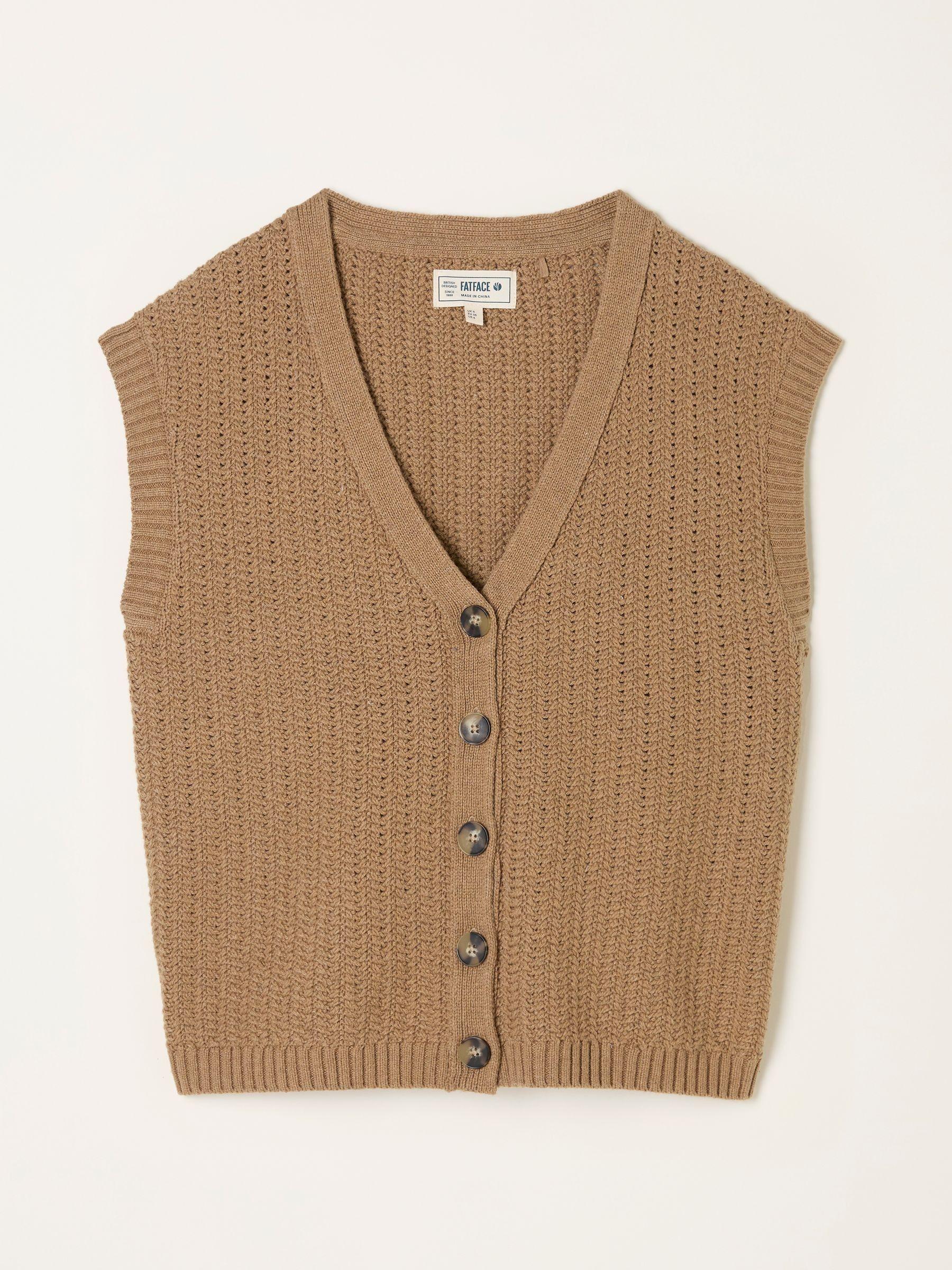 Jocee Tan Brown Knitted Button Through Tank by FAT FACE
