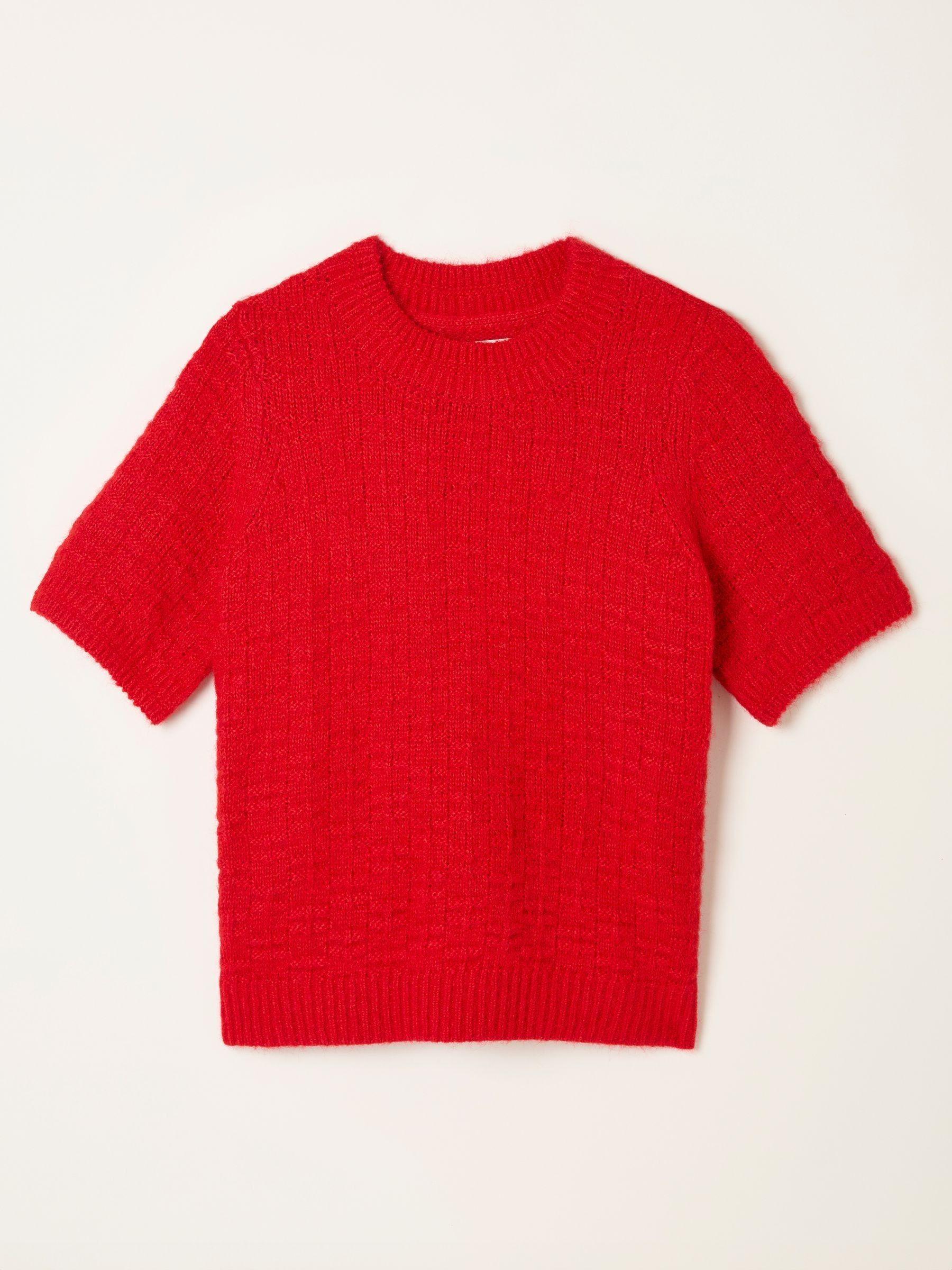 Keira Red Fluffy Short Sleeve Knitted T Shirt by FAT FACE