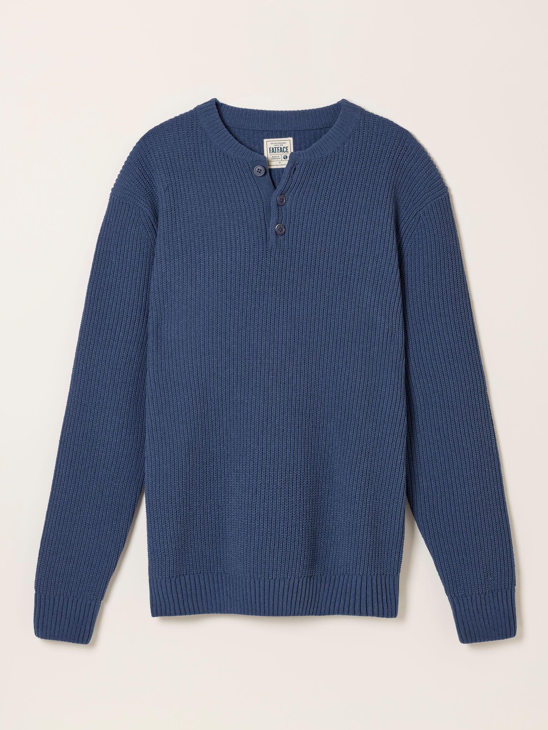 Kelbrook Blue Denim Knitted Henley Jumper by FAT FACE