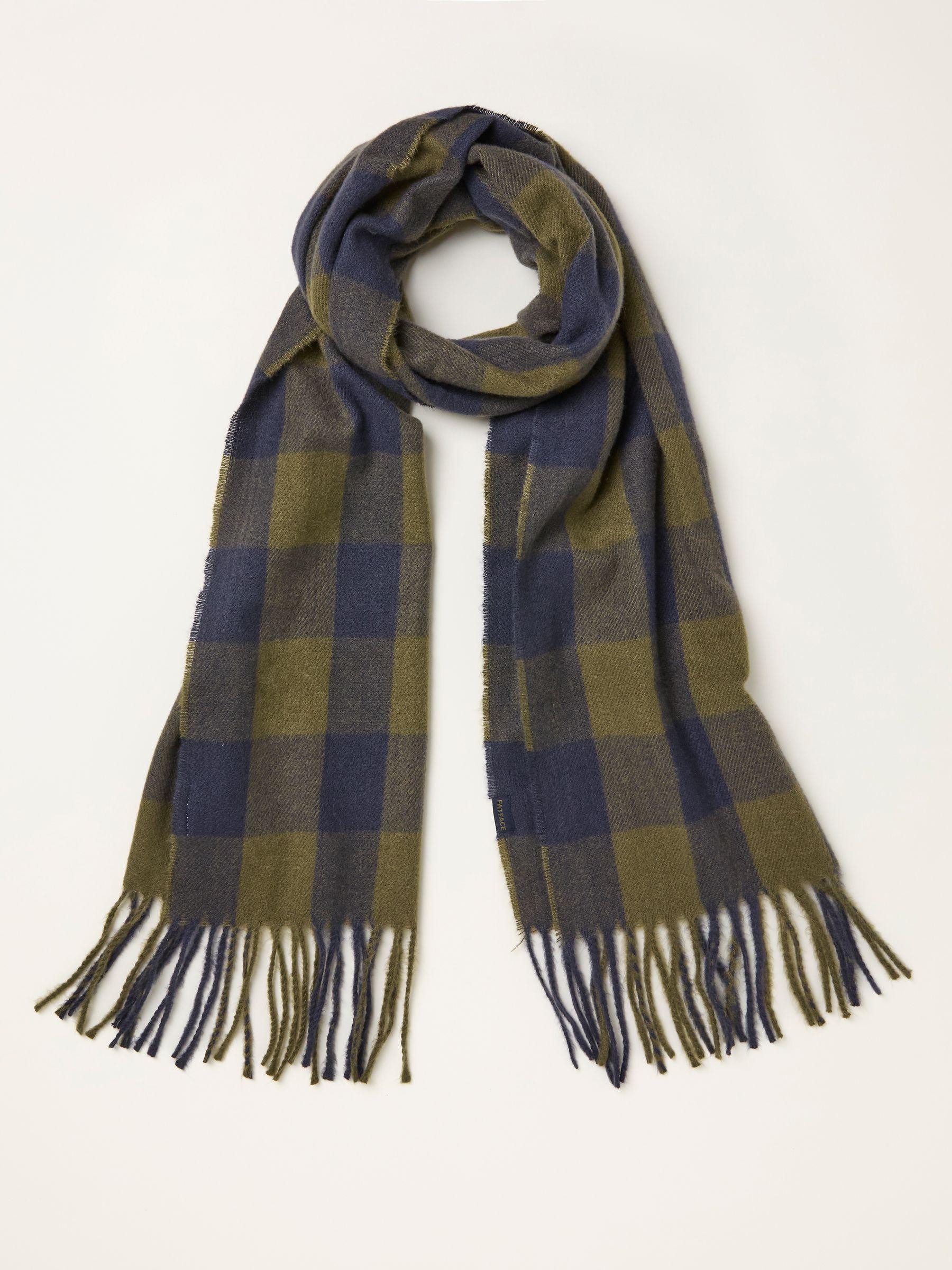 Khaki Green Buffalo Check Scarf by FAT FACE