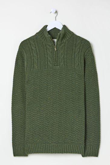 Khaki Green Funtley Half Neck Jumper by FAT FACE