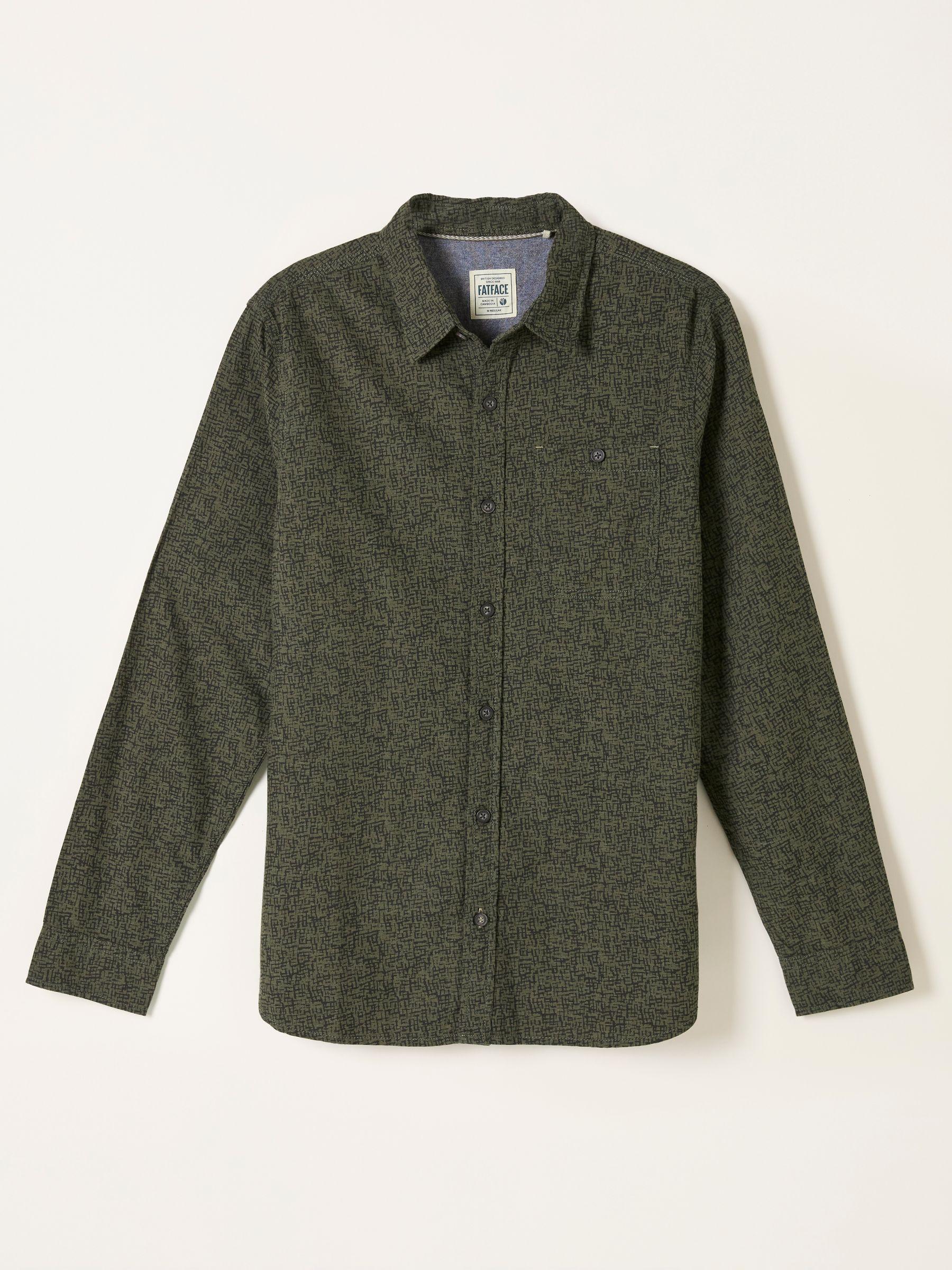 Khaki Green Long Sleeve Scratch Print Shirt by FAT FACE