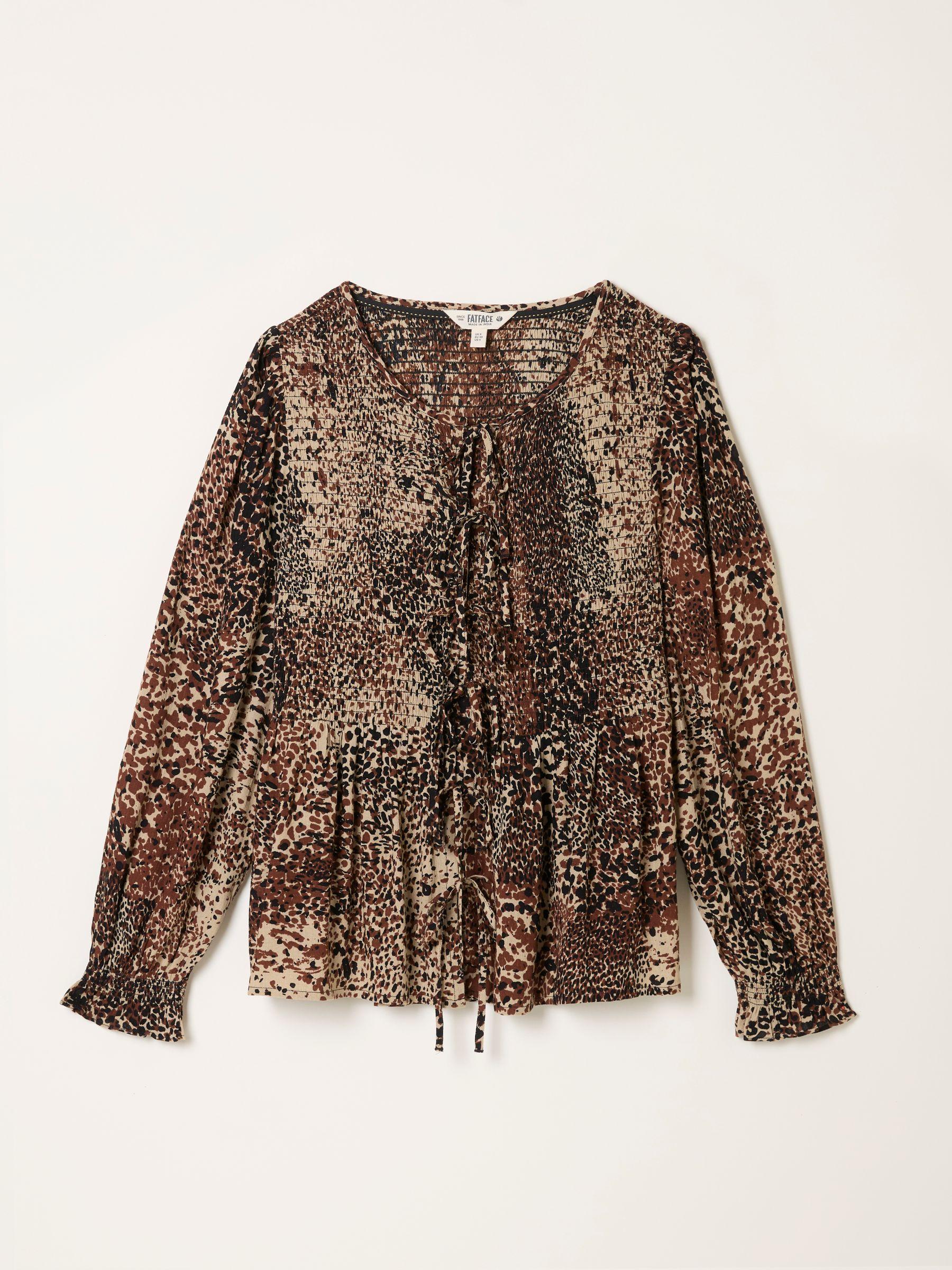 Kiki Light Brown Layered Animal V-neck Blouse by FAT FACE