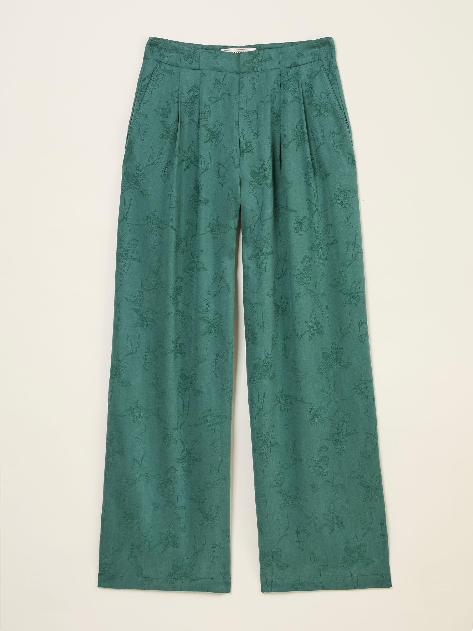 Kingston Jade Green Printed Satin Trousers by FAT FACE