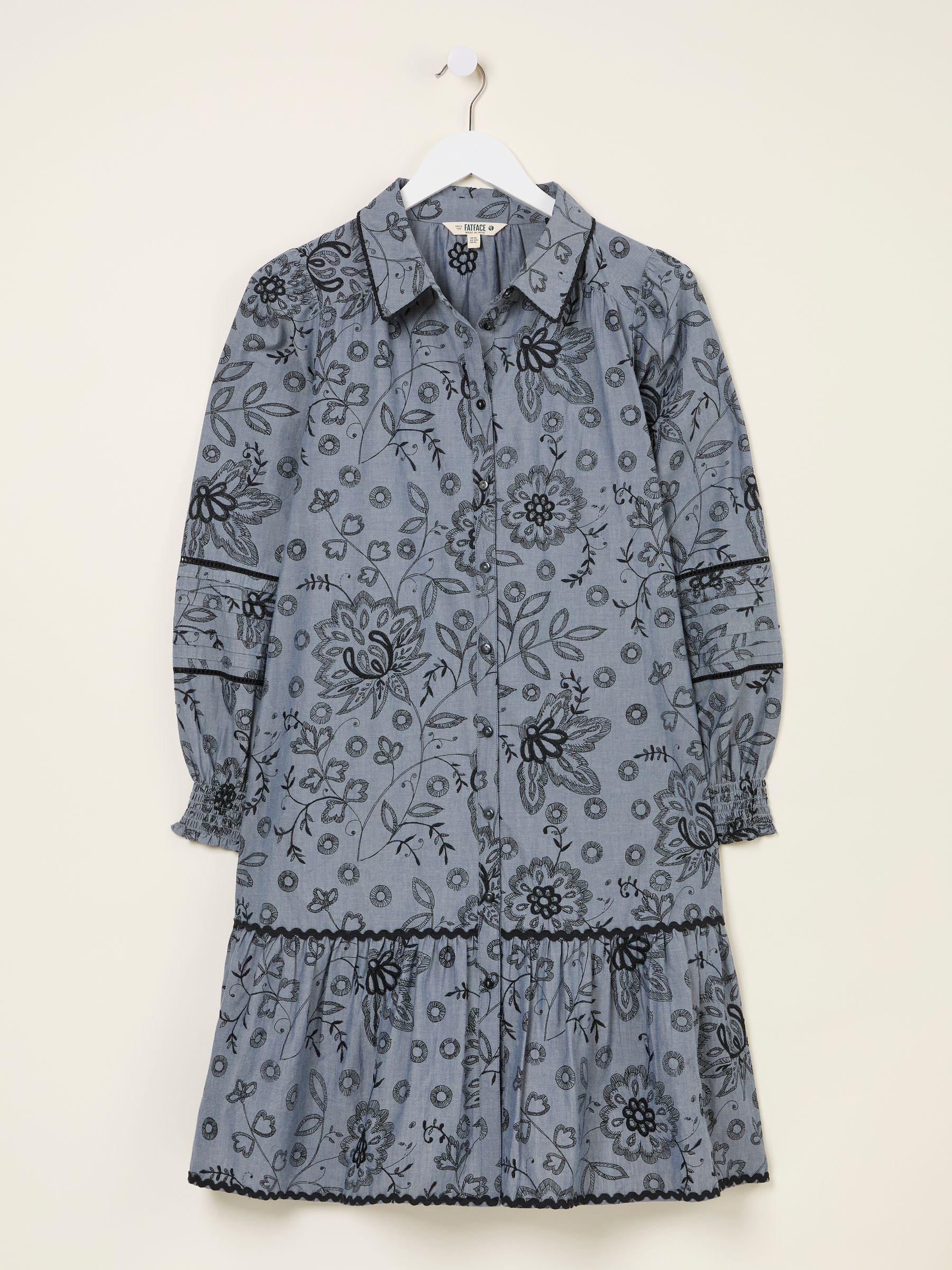Kitty Chambray Blue Embroidered Dress by FAT FACE