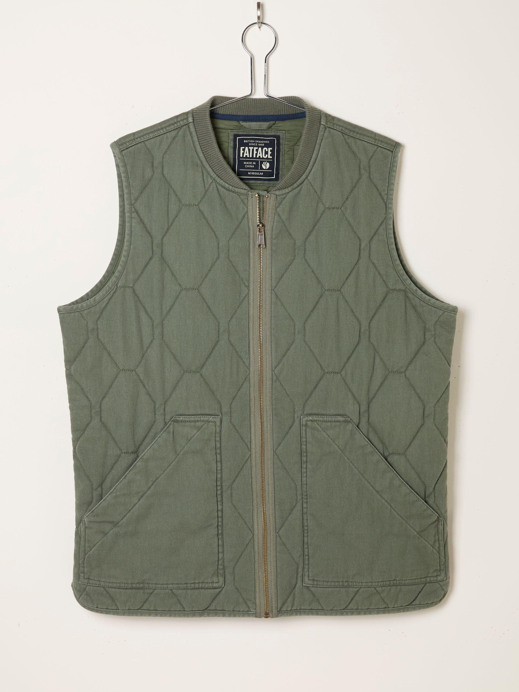 Lambourn Khaki Green Quilted Gilet by FAT FACE