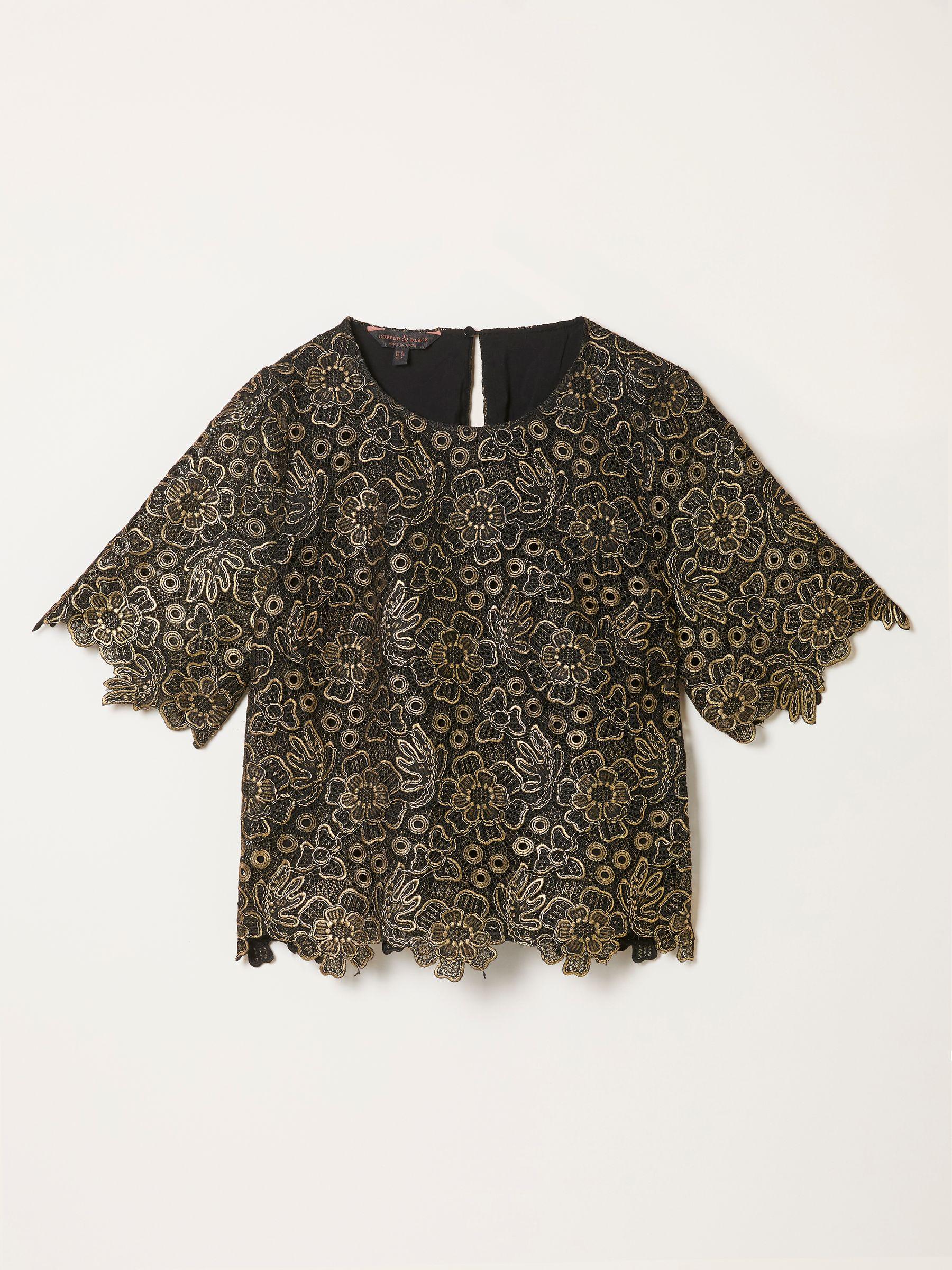Lara Gold Lace Top by FAT FACE