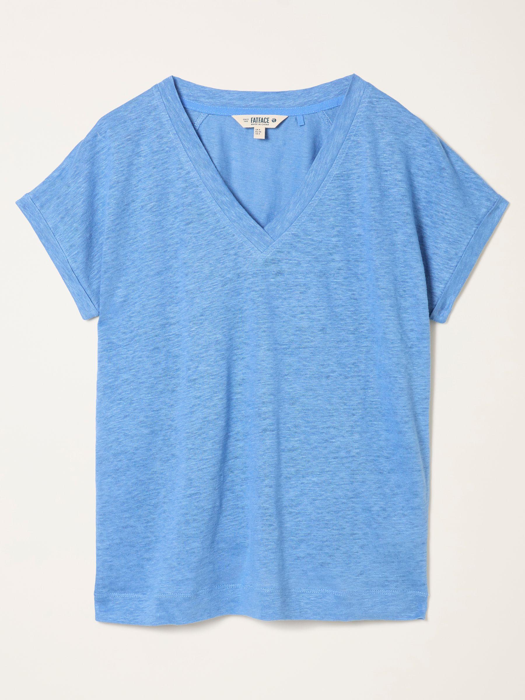 Lauren Pink Linen V Neck T Shirt by FAT FACE