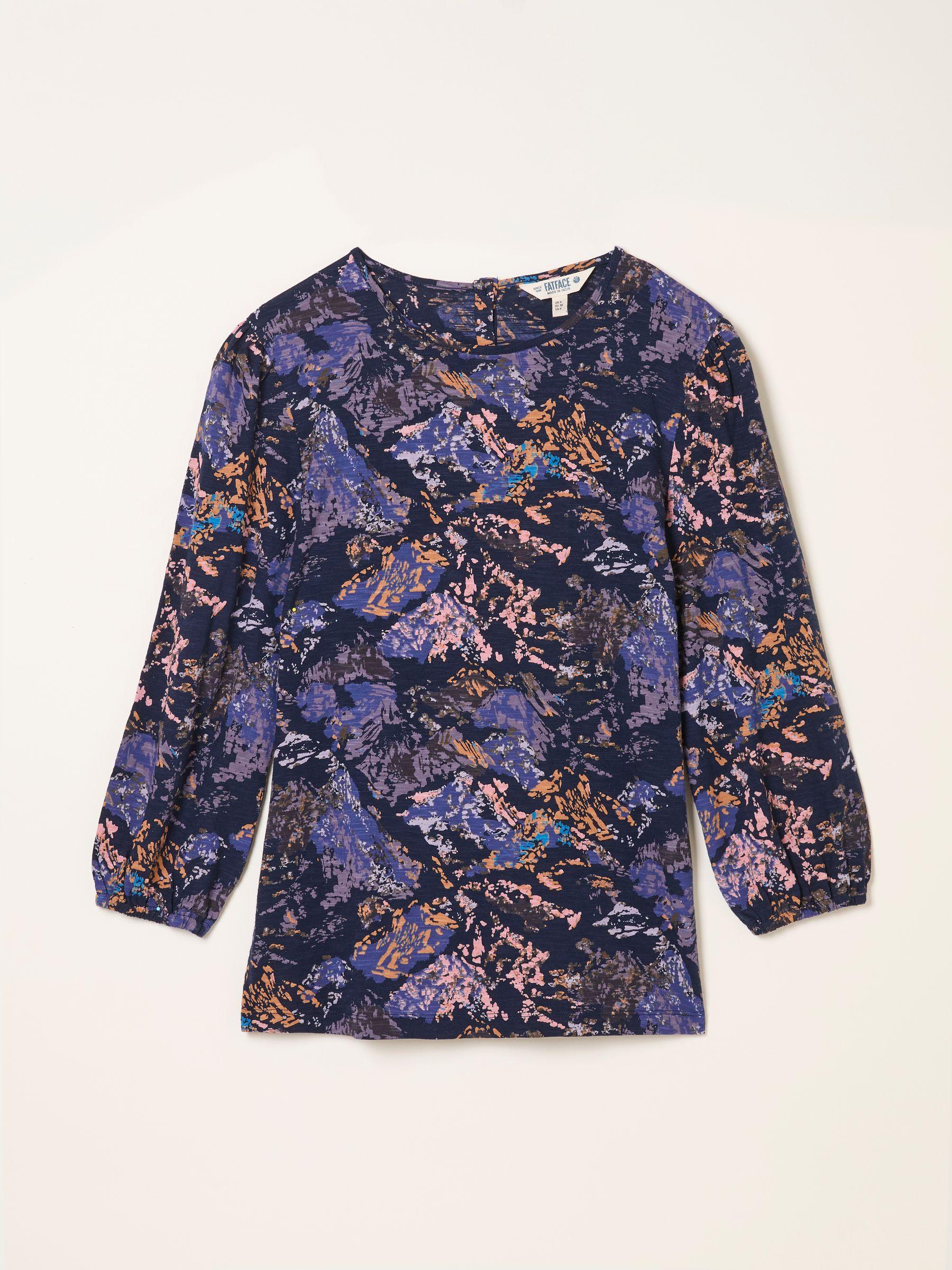 Leni Black Mountains Printed Round Neck Top by FAT FACE