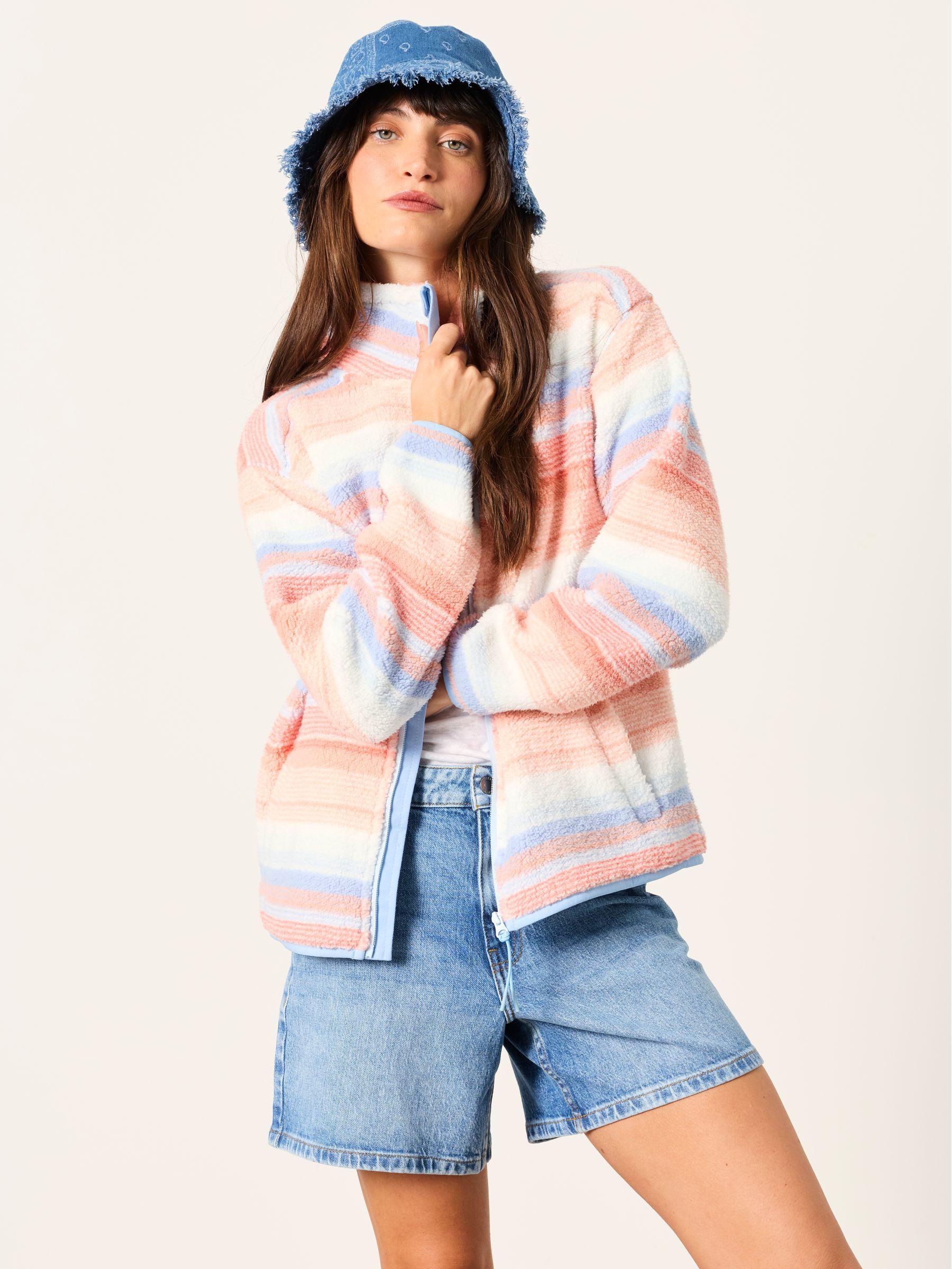 Libby Natural Stripe Zip Through Fleece by FAT FACE