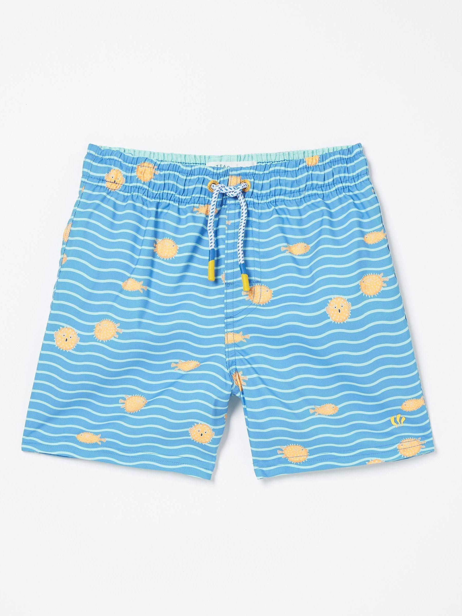 Light Blue Pattern Swim Shorts by FAT FACE