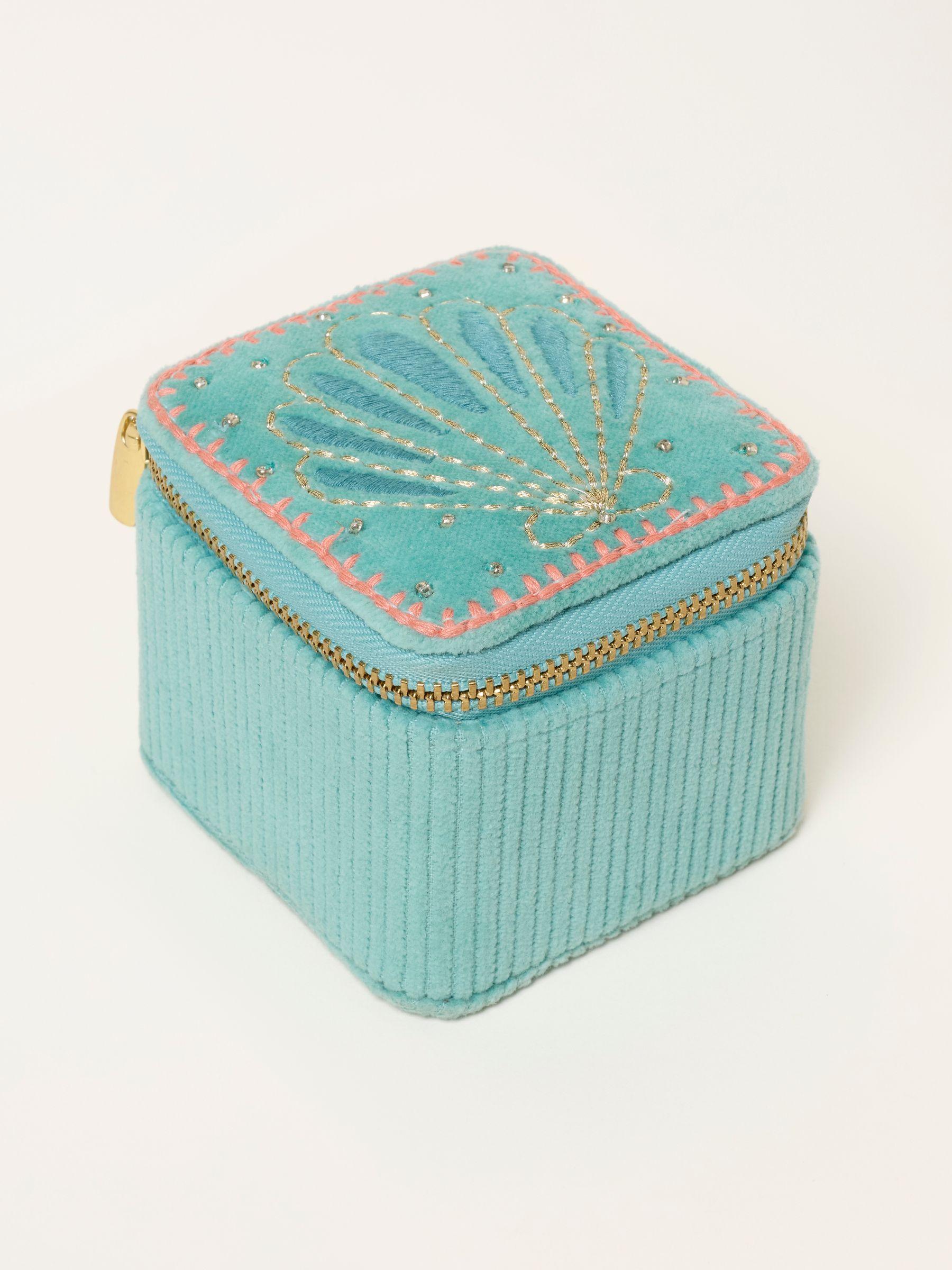 Light Teal Shell Embroidered Travel Jewellery Box by FAT FACE