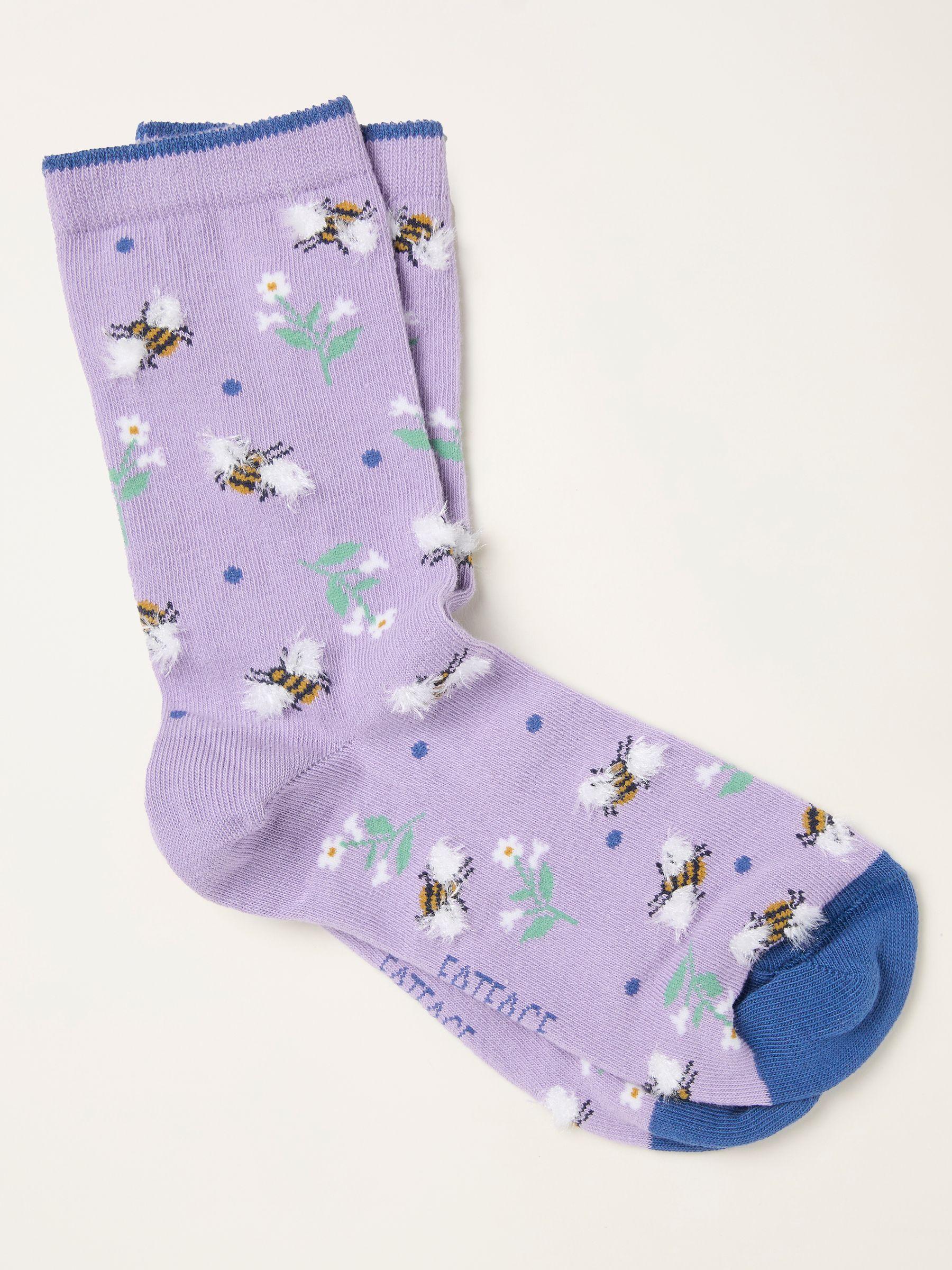 Lilac Purple Bee Floral Socks by FAT FACE