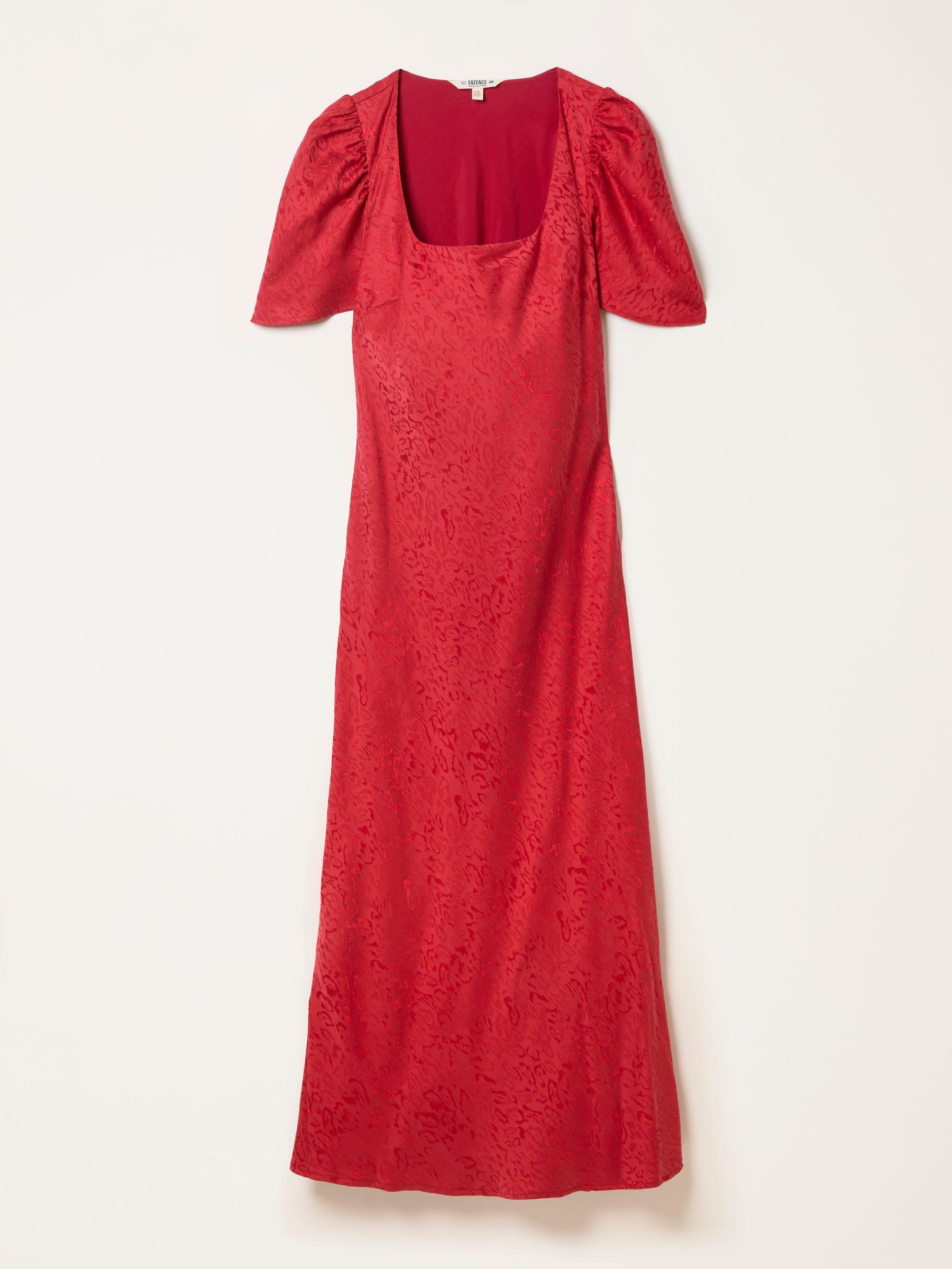 Luna Red Petite Square Neck Jacquard Midi Dress by FAT FACE