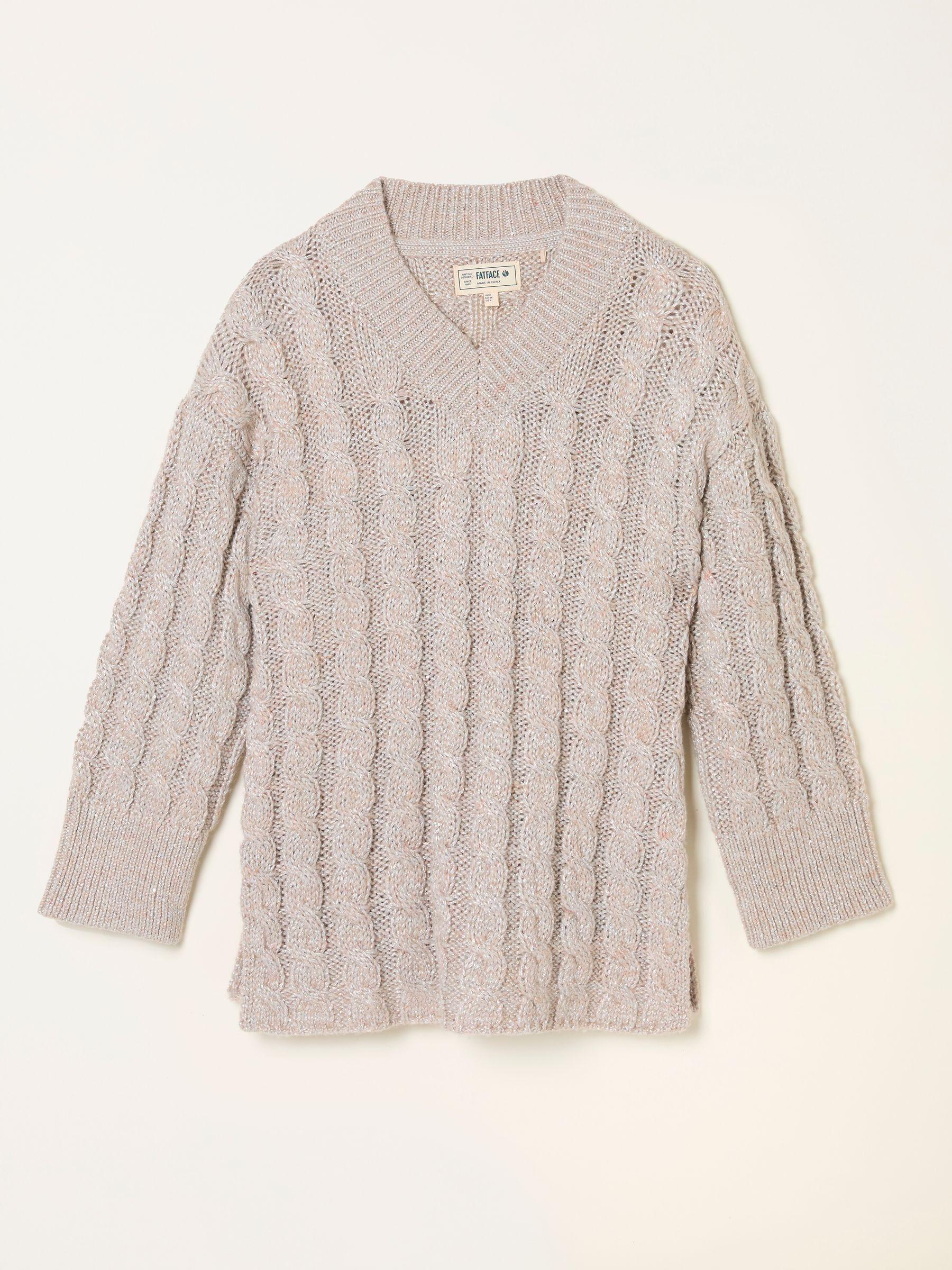 Maeve Natural Cable Knitted Sparkle V- Neck Jumper by FAT FACE