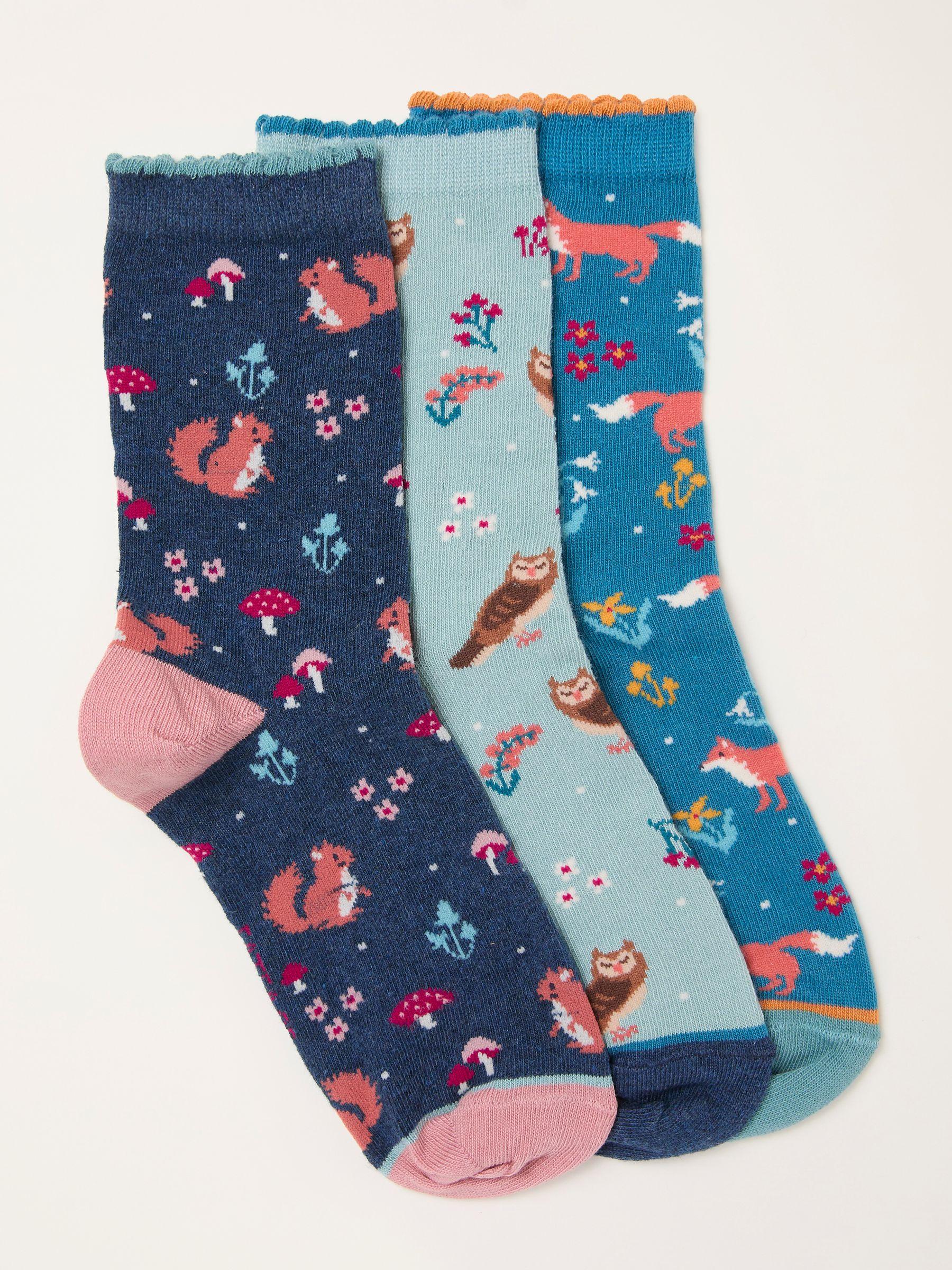 Multi Colour Woodland 3 Pairs of Socks by FAT FACE
