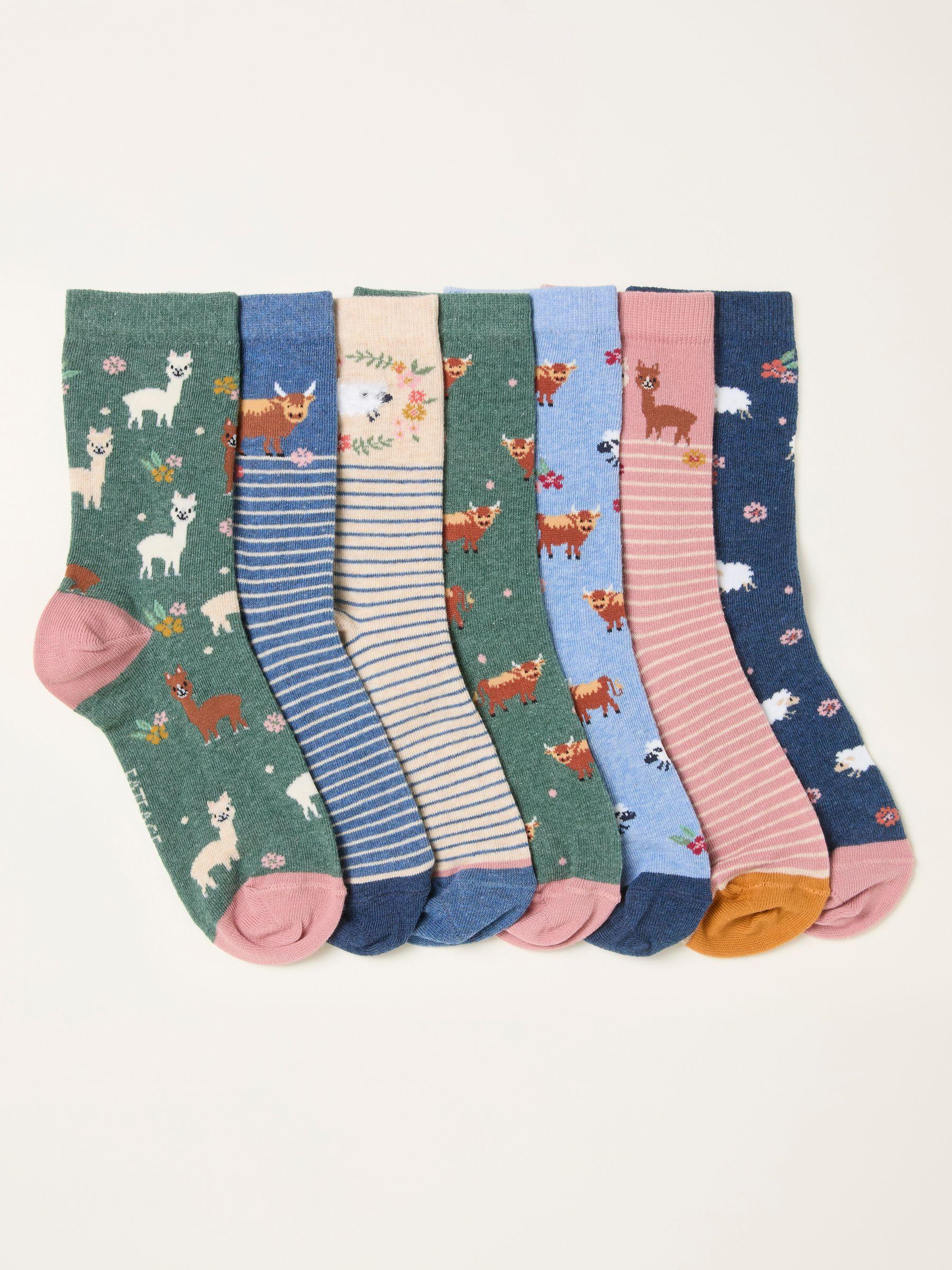 Multi Farm Animal 7 Pairs of Socks by FAT FACE