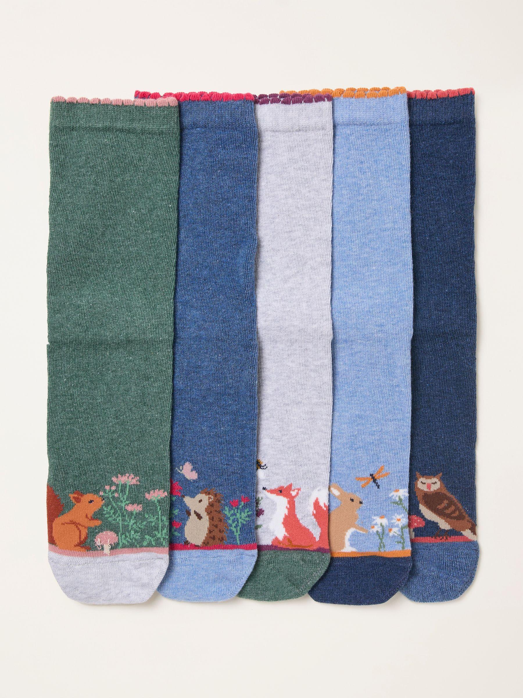 Multi Navy 5 Pairs of Woodland Socks by FAT FACE