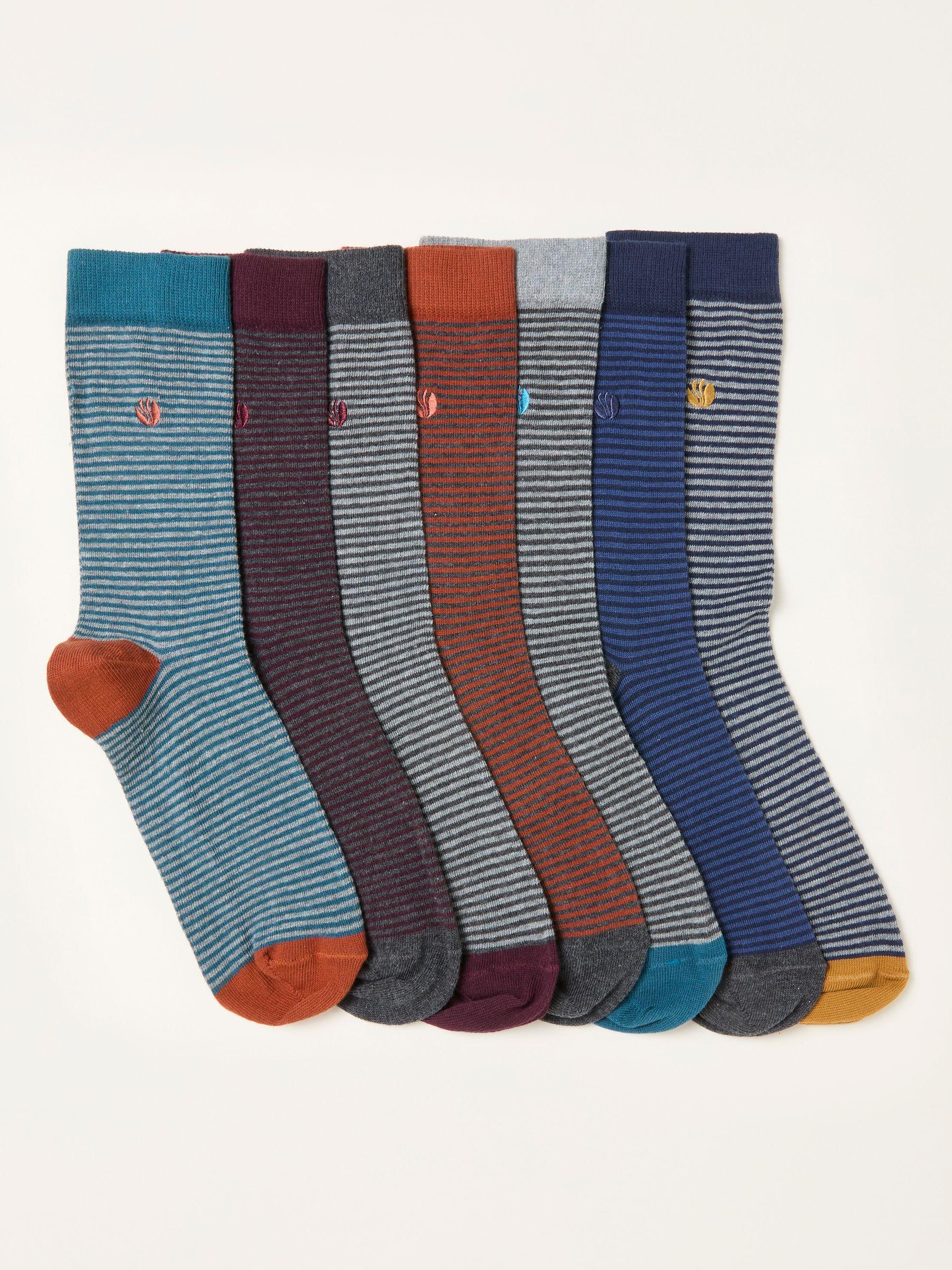 Multi Stripe 7 Pairs of Fine Stripe Socks by FAT FACE