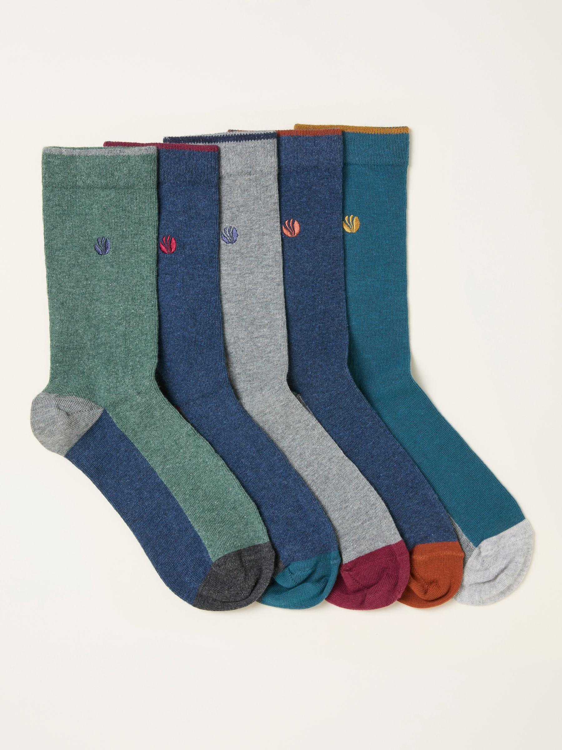 Navy 5 Pairs of Colour Block Socks by FAT FACE