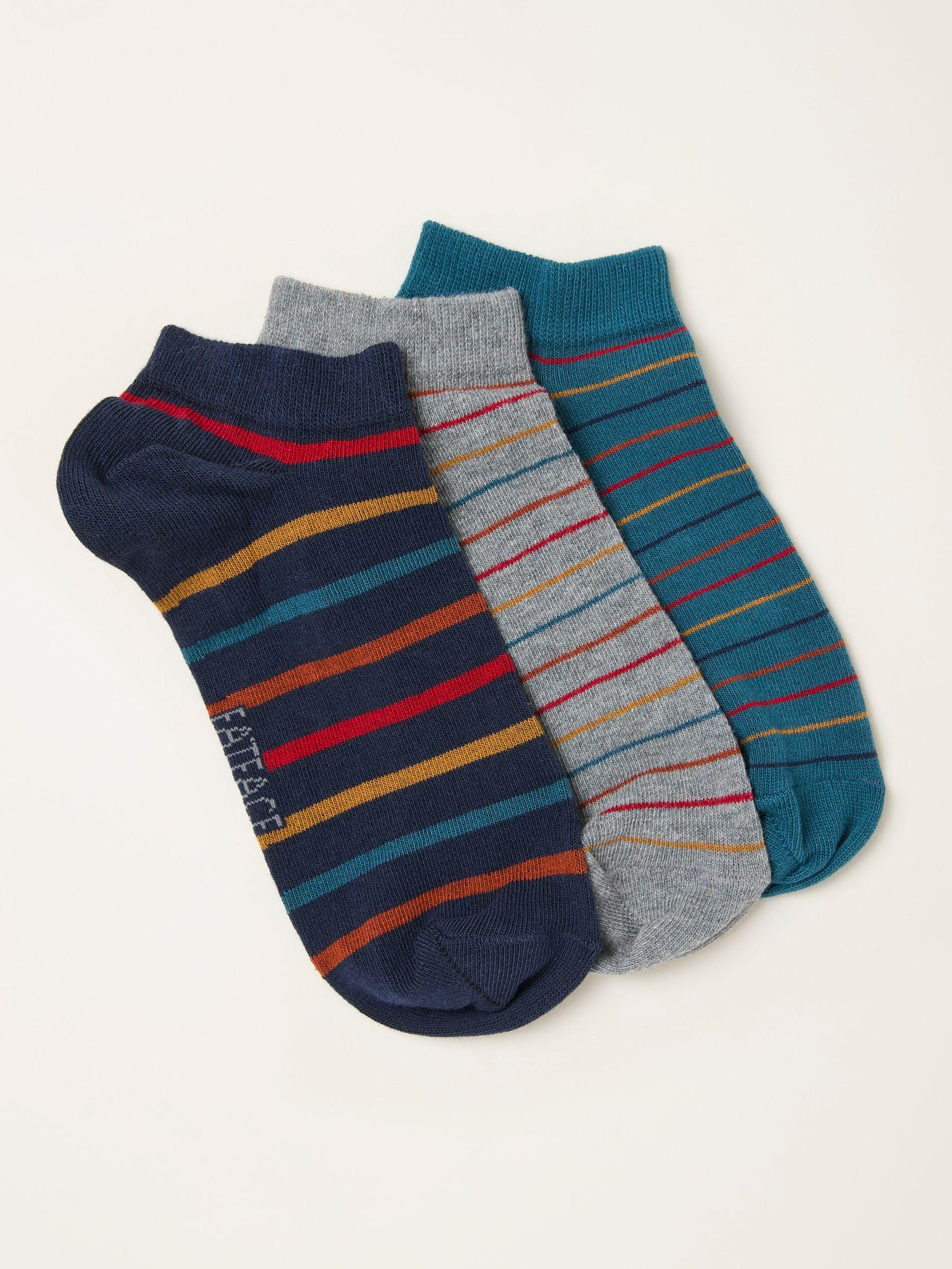 Navy Blue 3 Pairs of Pop Stripe Trainer Socks by FAT FACE