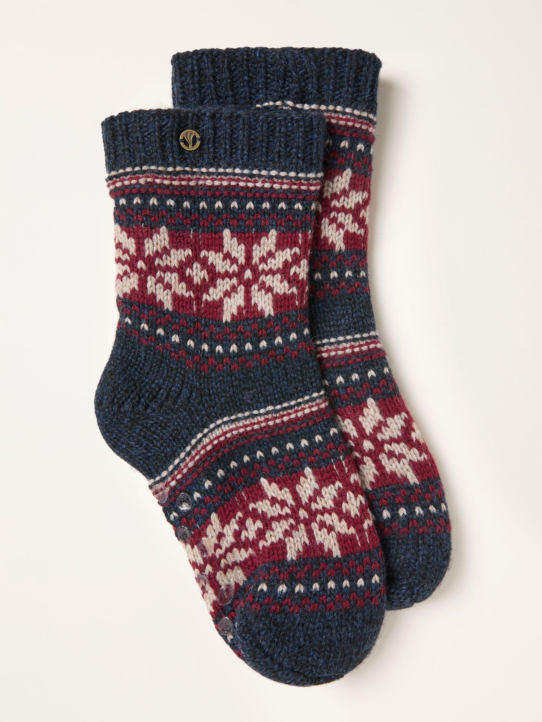 Navy Blue Fairisle Slipper Socks by FAT FACE