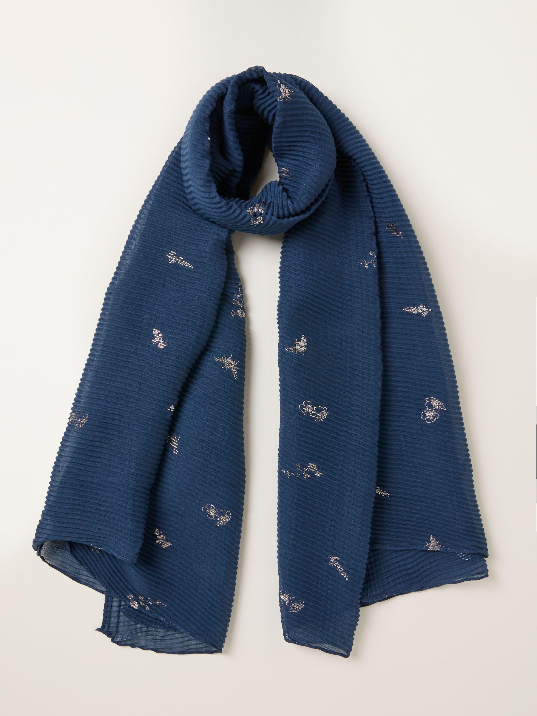 Navy Blue Foil Printed Crinkle Scarf by FAT FACE