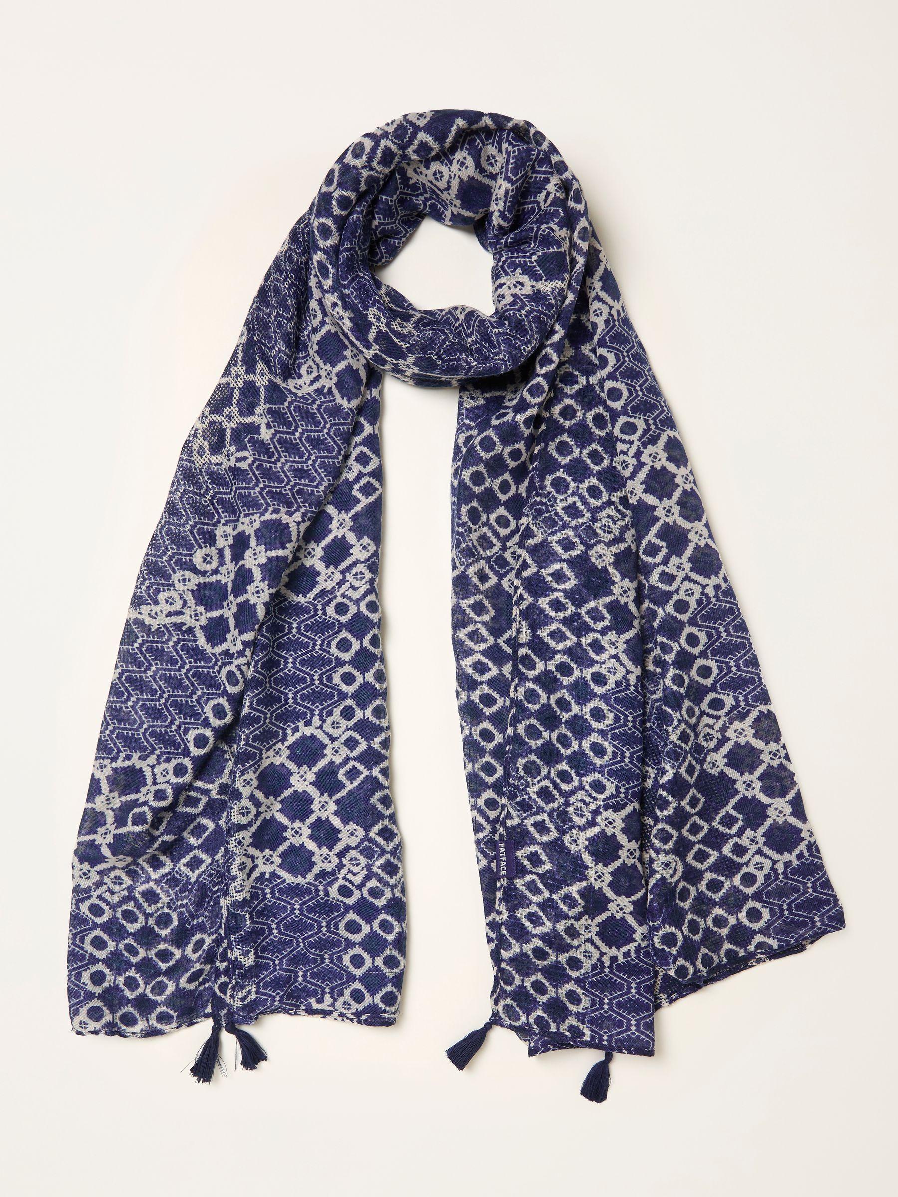 Navy Blue Geometric Textured Scarf by FAT FACE