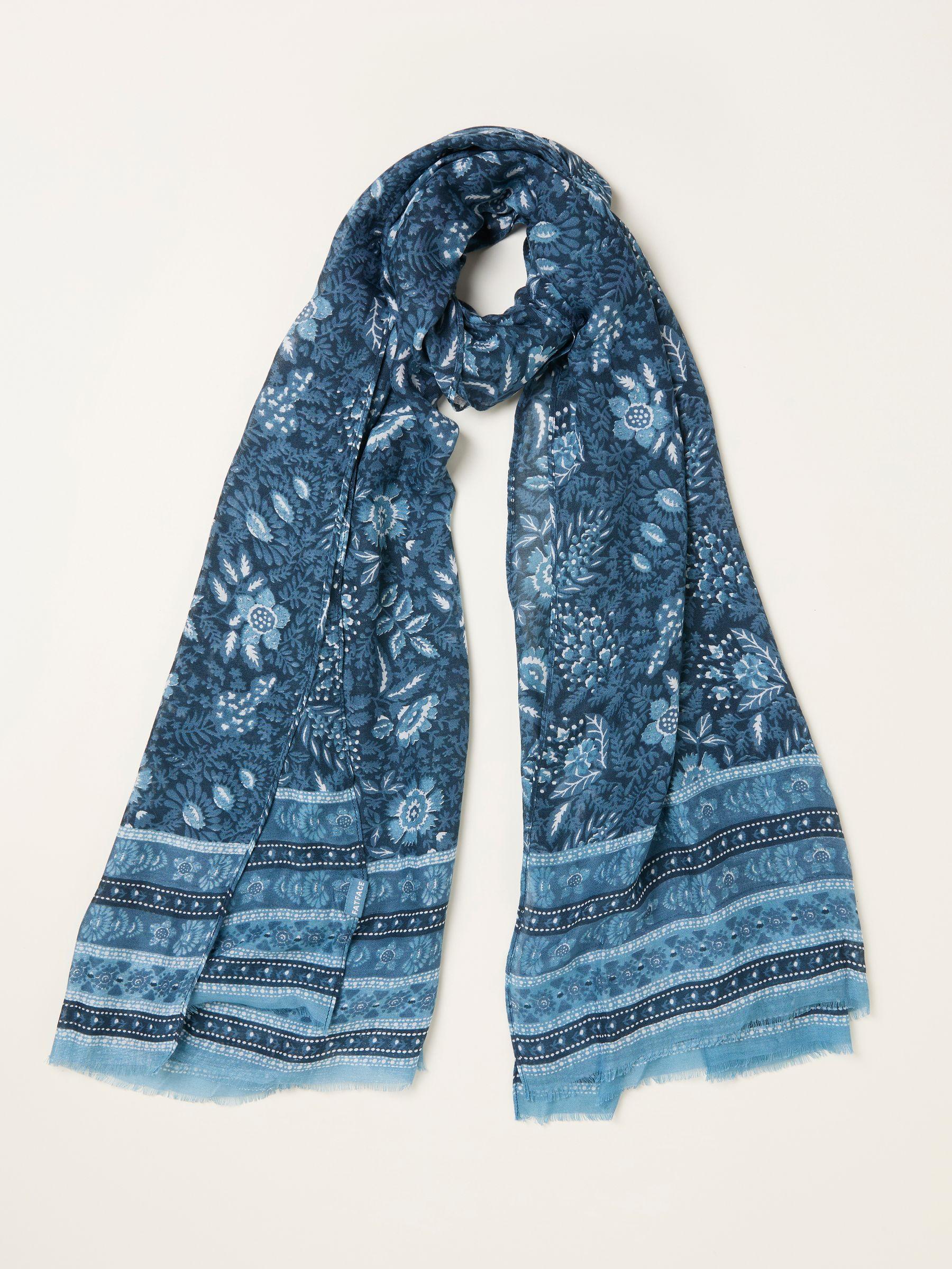 Navy Blue Spring Floral Printed Lightweight Scarf by FAT FACE