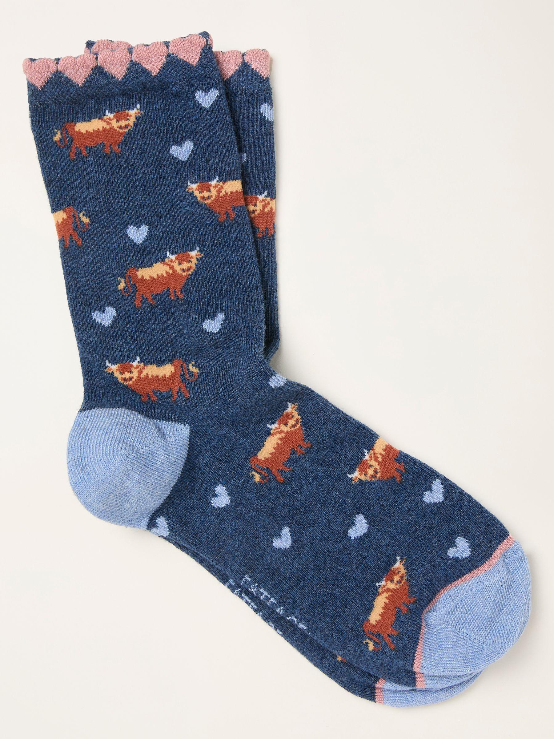 Navy Highland Cow Socks by FAT FACE