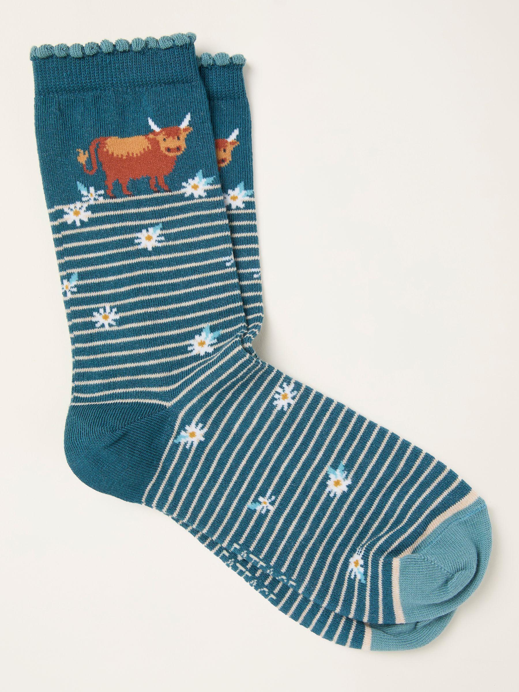 Navy Highland Cow Socks by FAT FACE