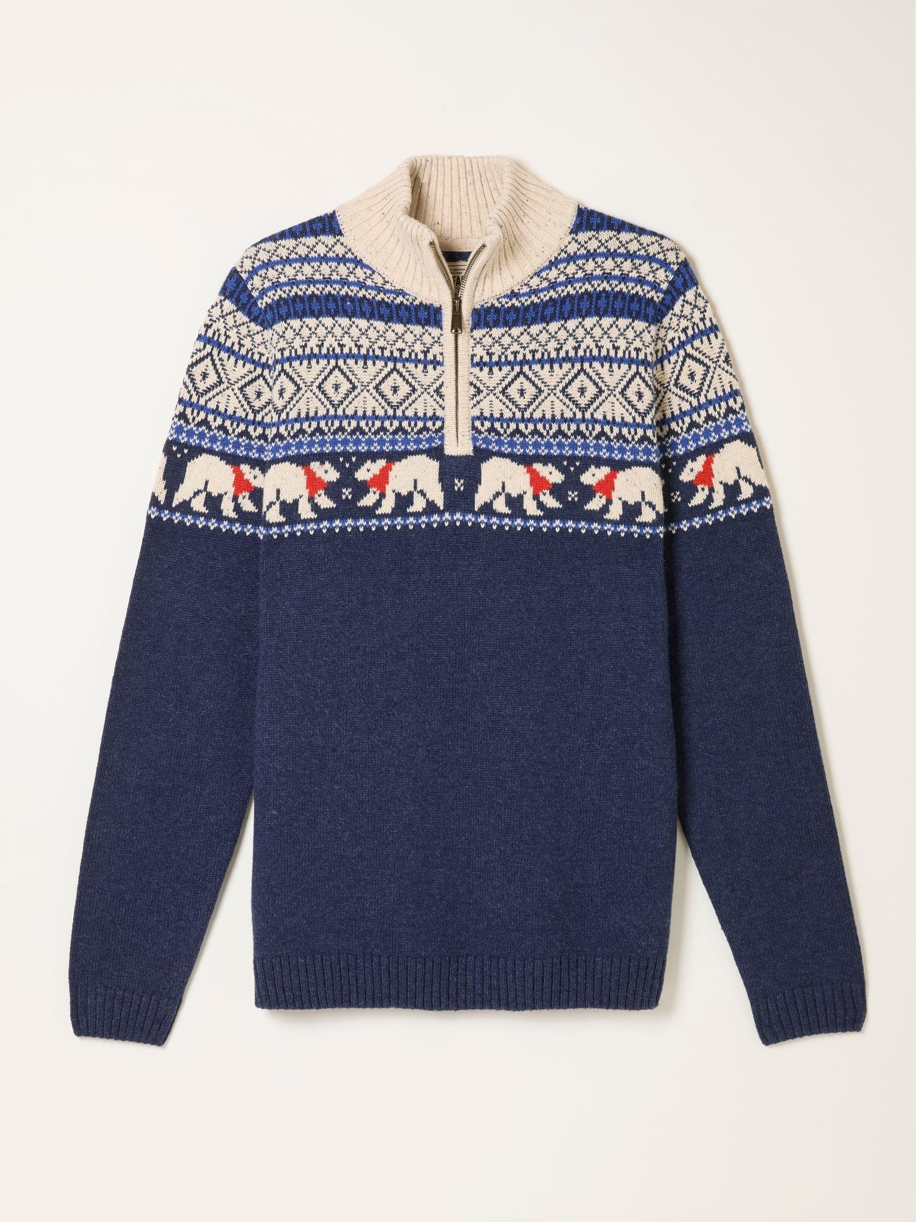 Navy Polar Bear Knitted Fairisle Half Zip Neck Jumper by FAT FACE