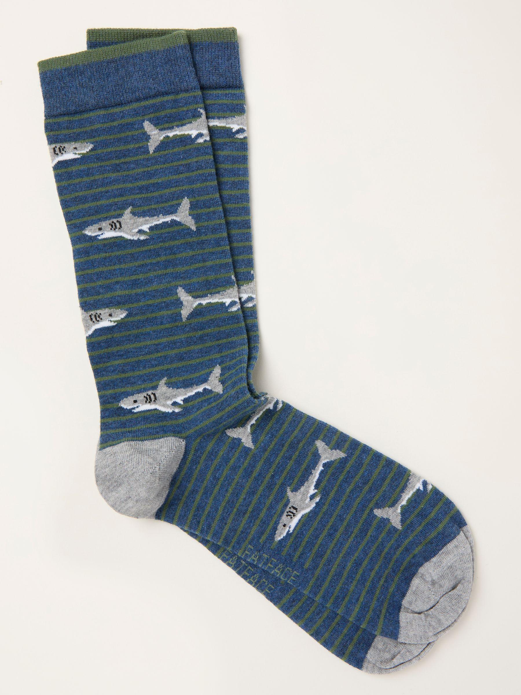 Navy Striped Shark Socks by FAT FACE
