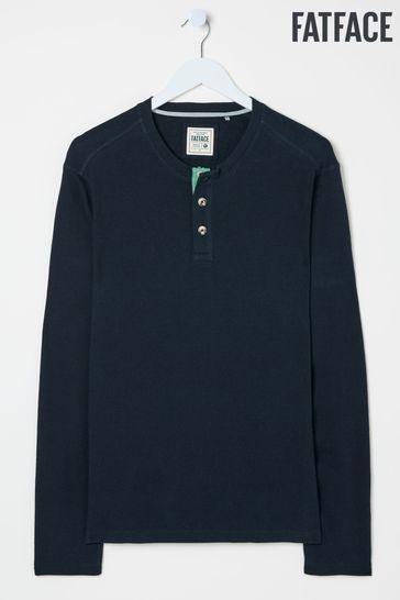 Navy Textured Henley 100% Cotton T-Shirt by FAT FACE