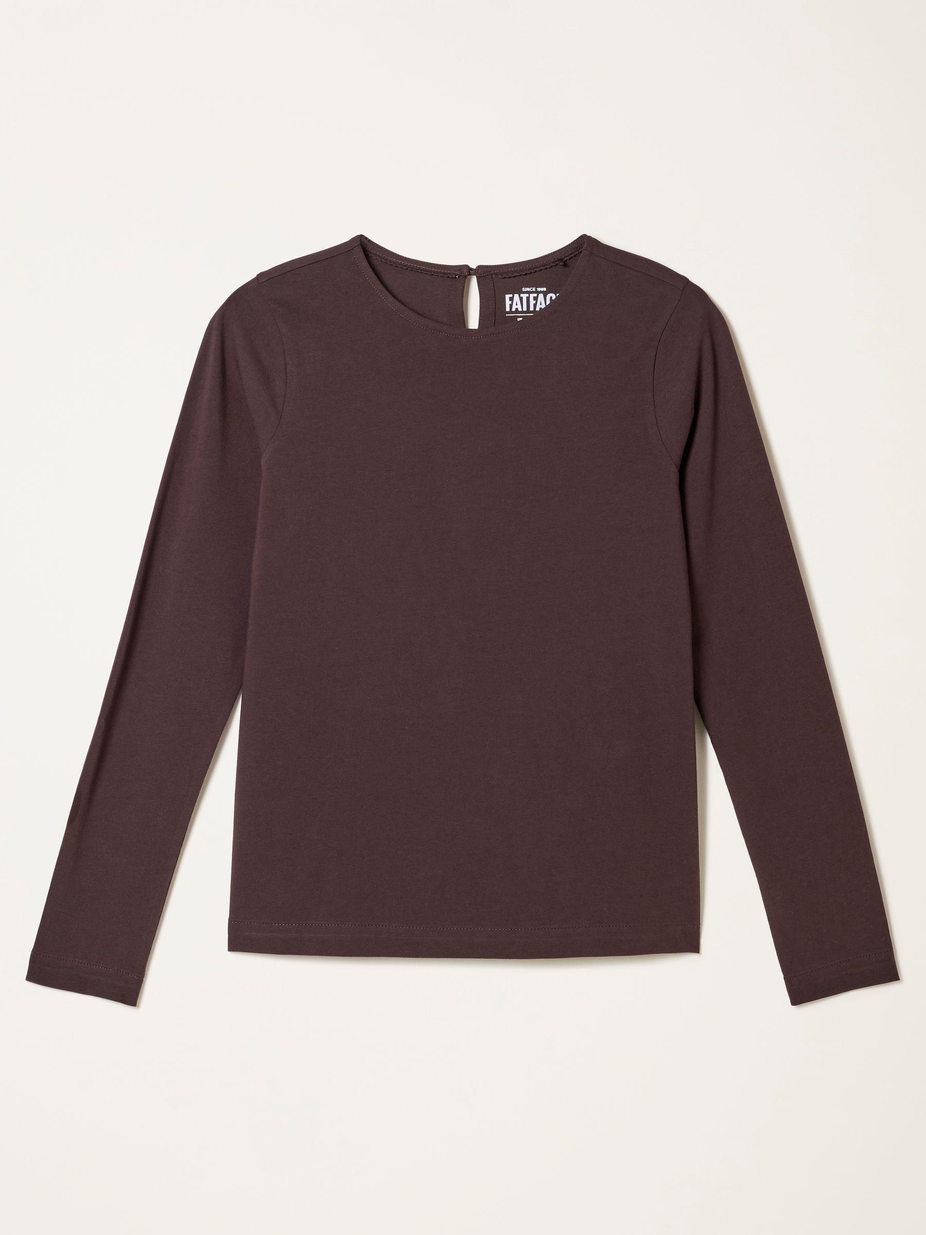 Nell Chocolate Brown Long Sleeve Round Neck Top by FAT FACE
