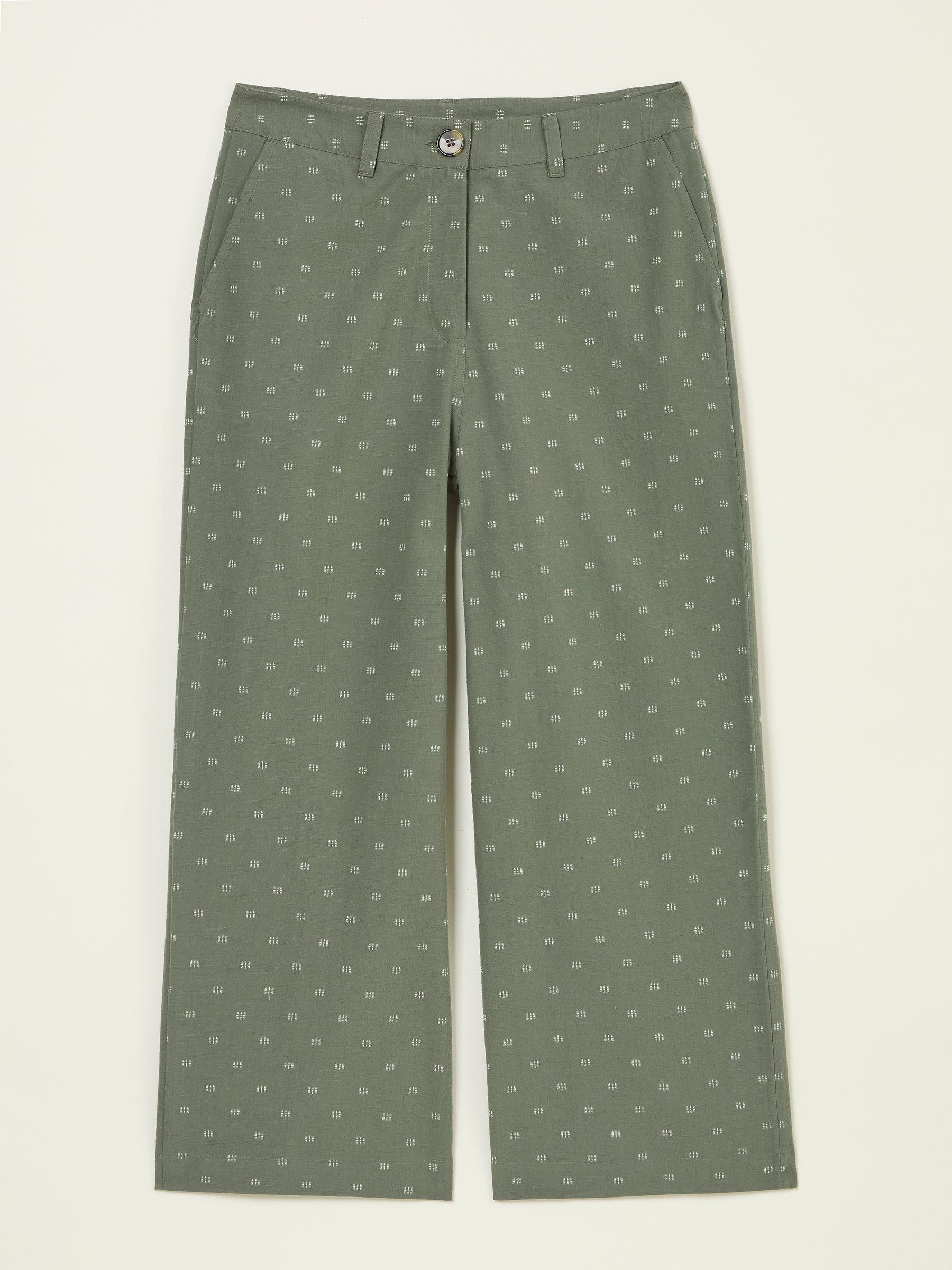 Nina Light Green Embroidered Cropped Trousers by FAT FACE