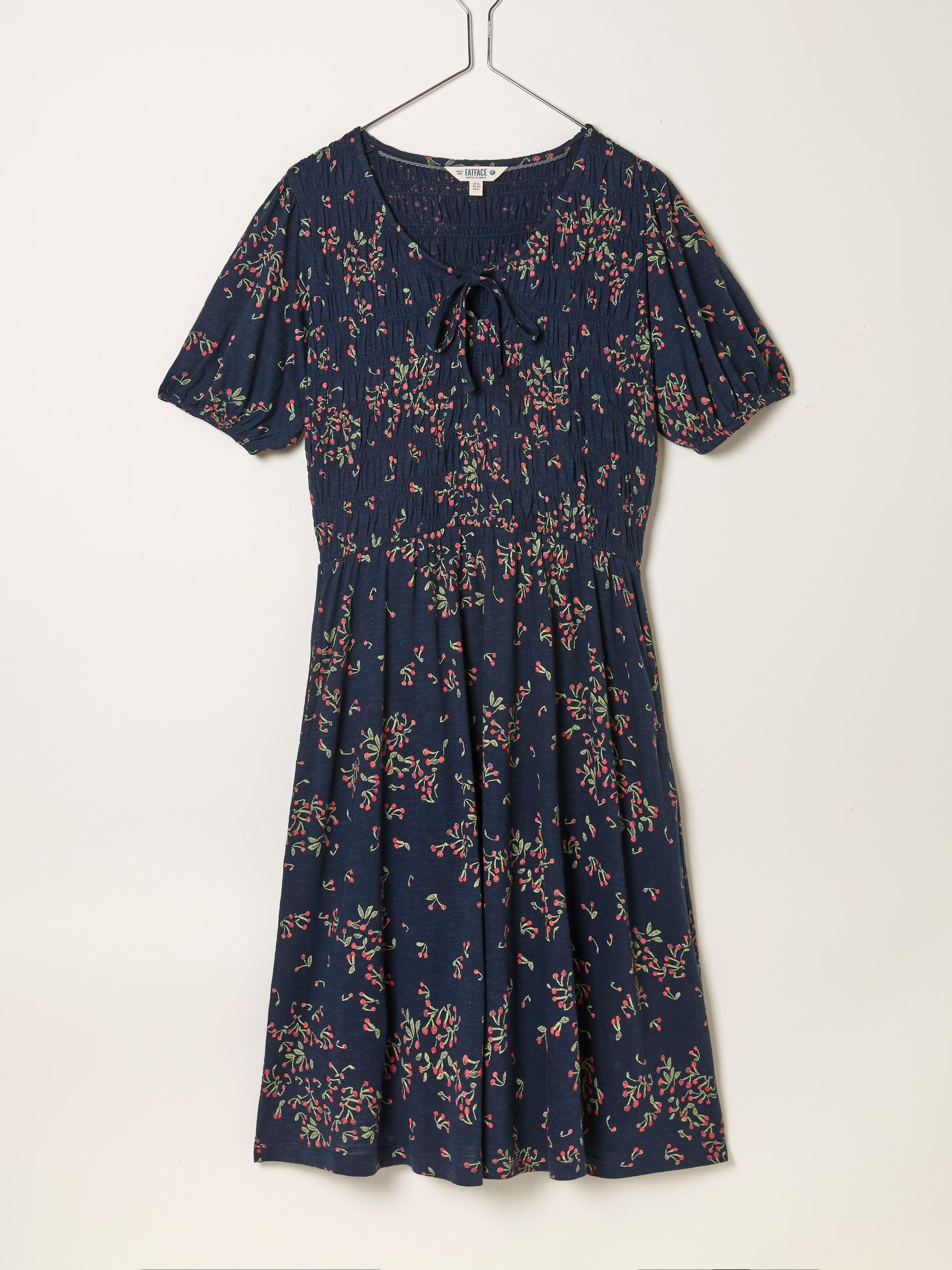 Nora Navy Cherries Regular Jersey Dress by FAT FACE